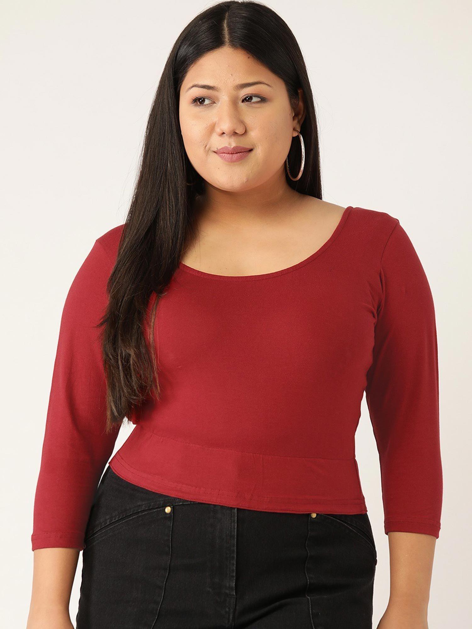 plus size womens maroon solid crop fitted top