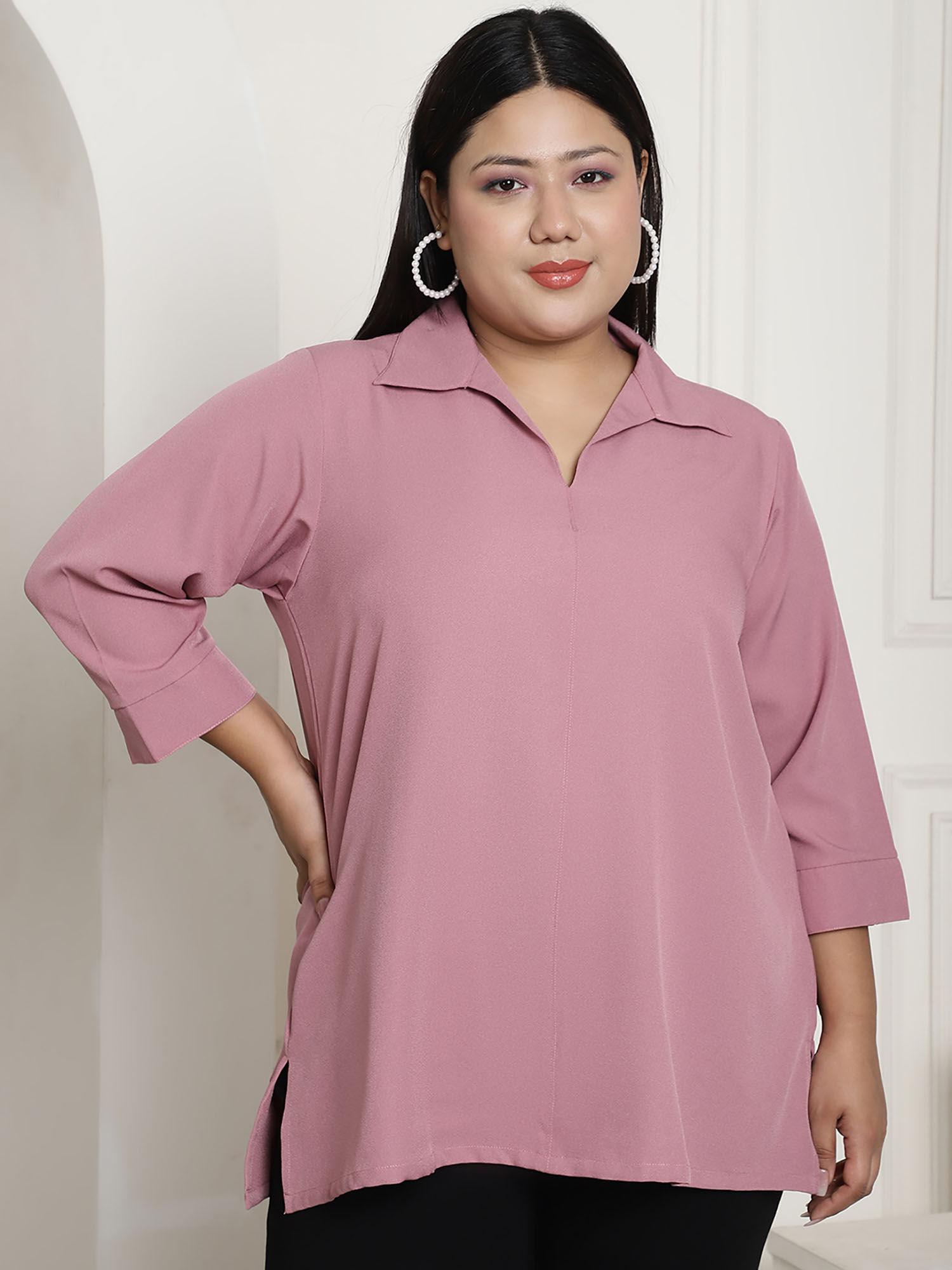 plus size womens mauve solid color shirt style longline top