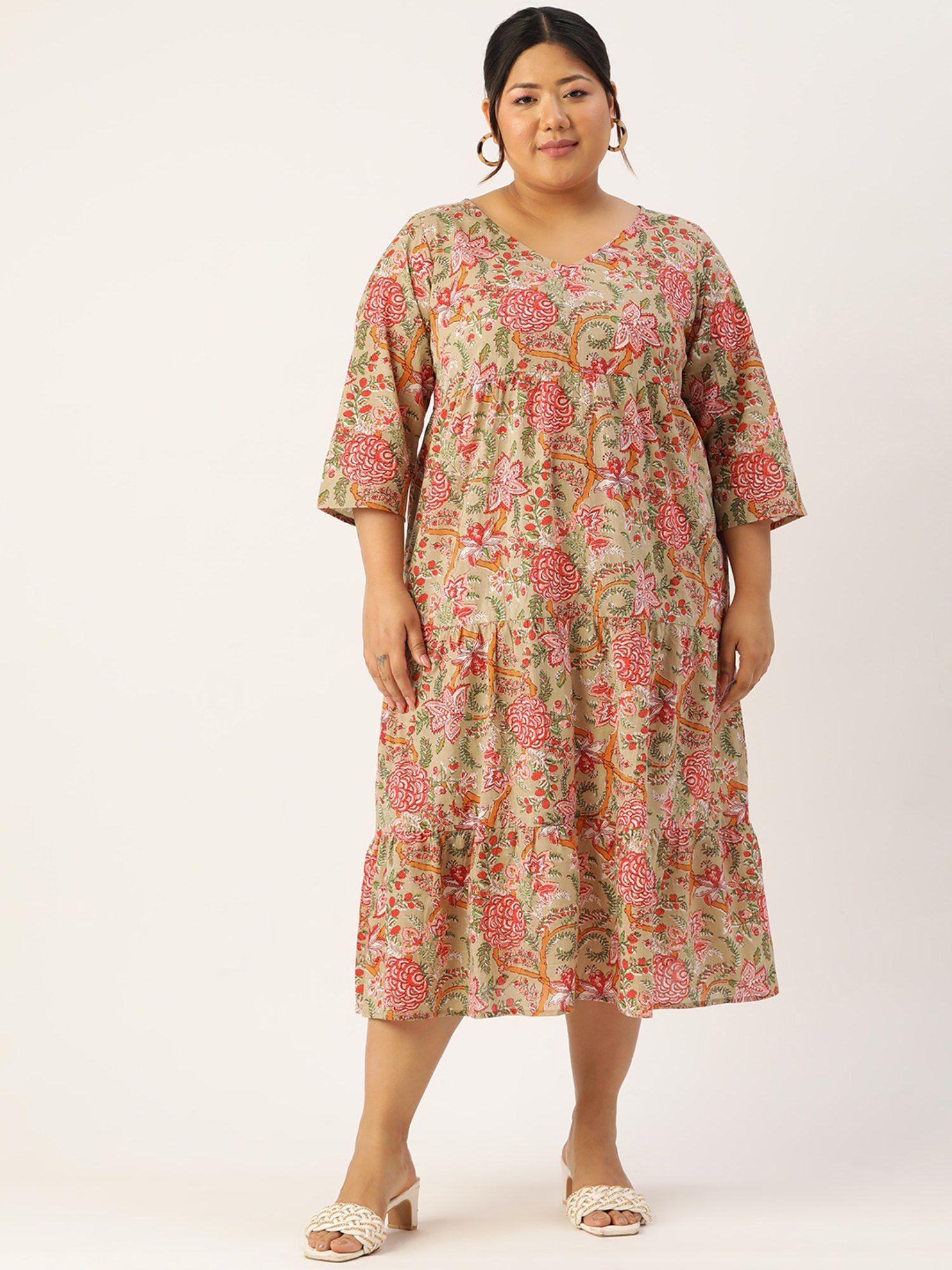 plus size womens multi-color floral printed a-line cotton dress