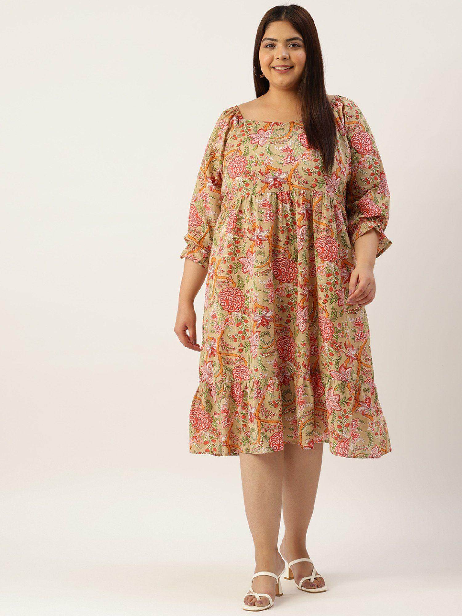 plus size womens multi-color floral printed sweetheart neck dress