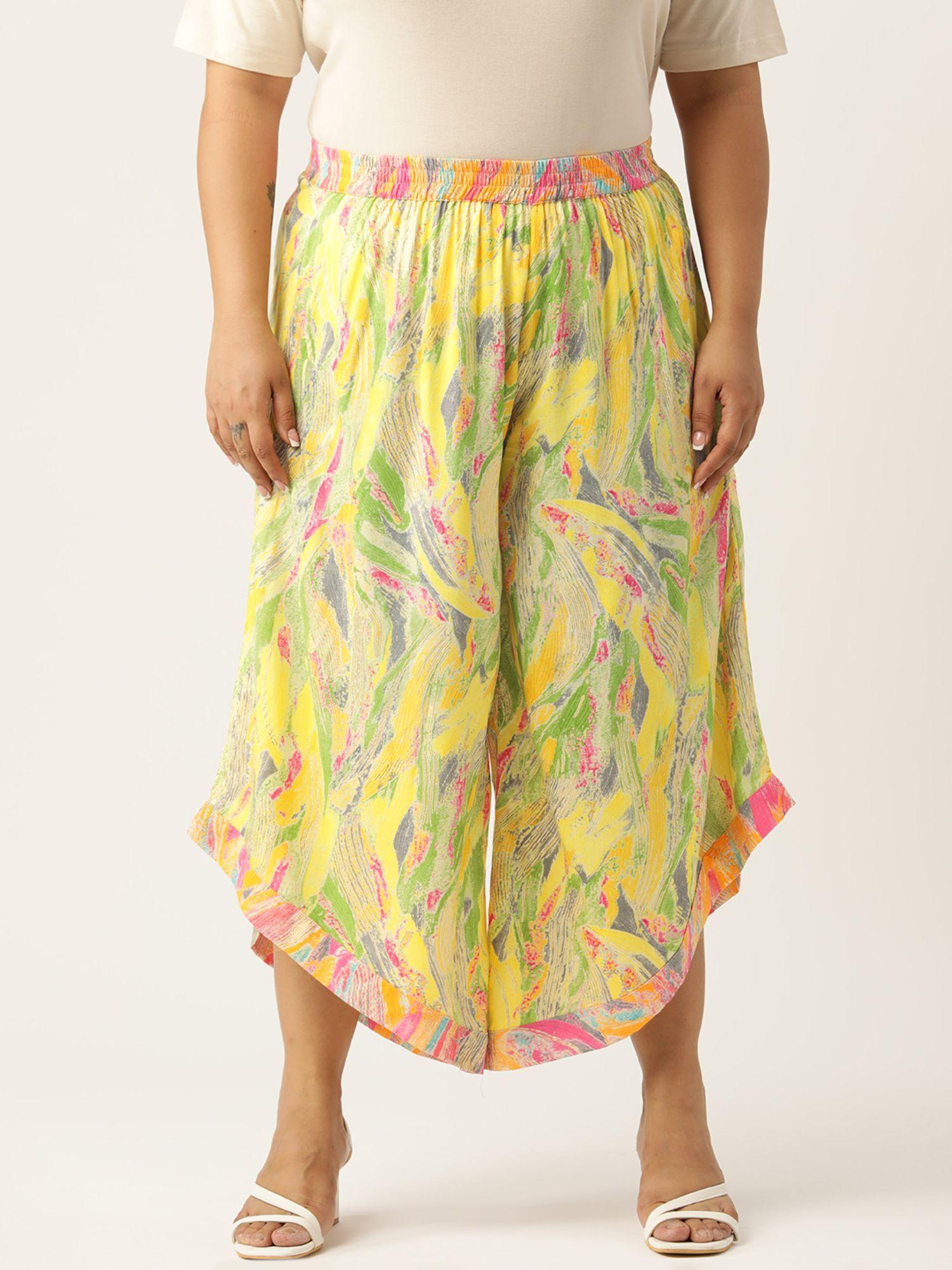 plus size womens multicolor foil printed high-rise relaxed culottes