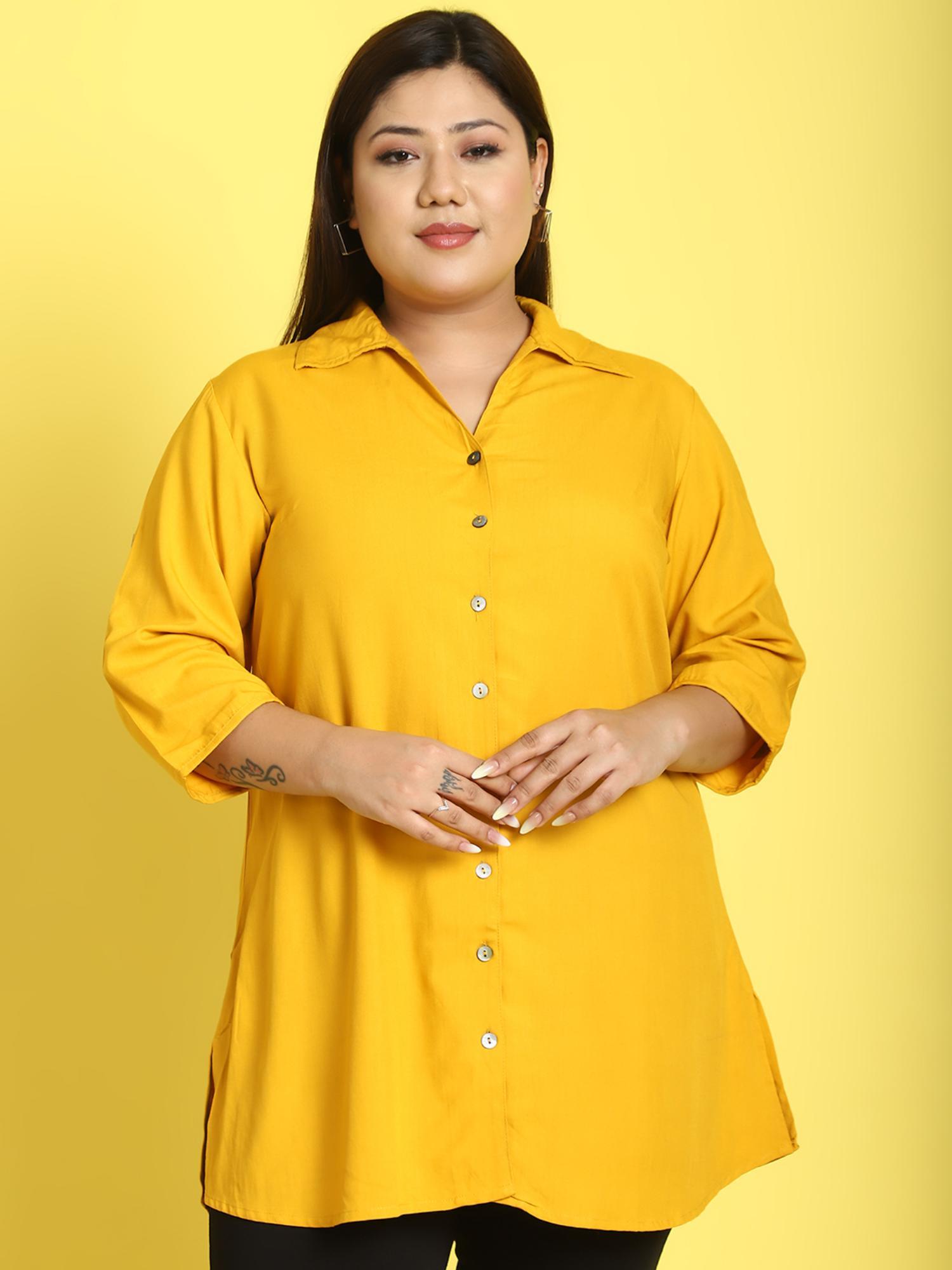 plus size womens mustard solid casual shirt