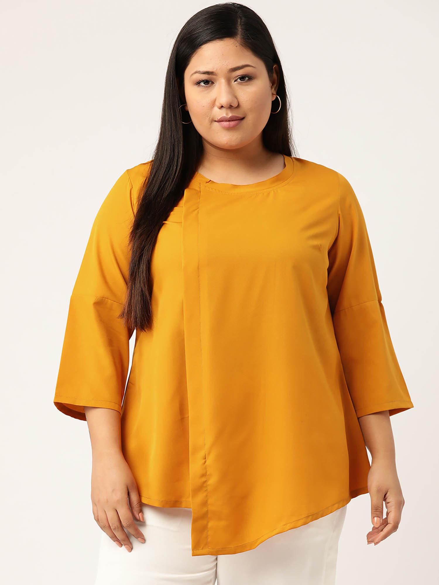 plus size womens mustard solid color asymmetric a-line top