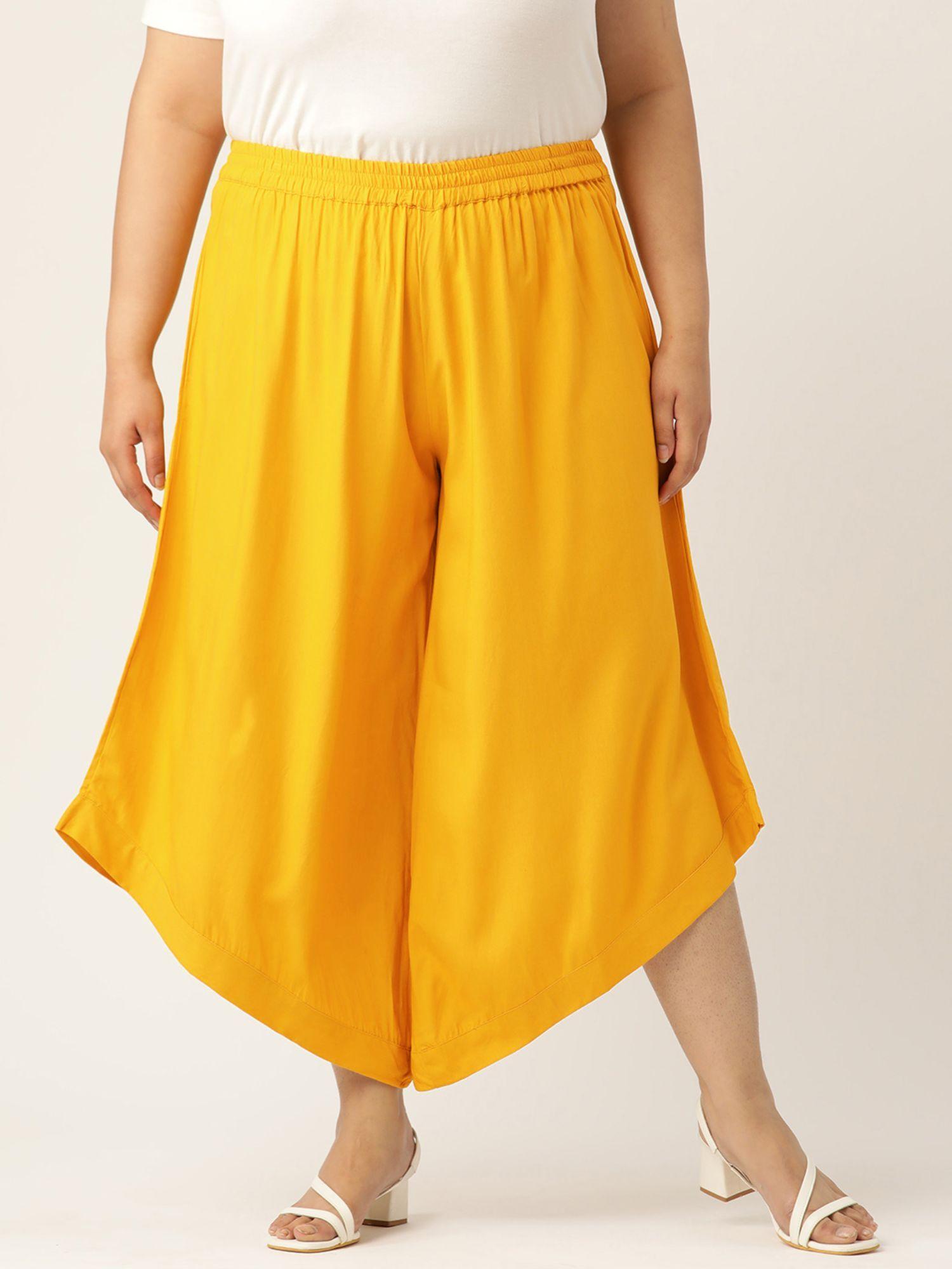 plus size womens mustard solid color high-rise relaxed culottes