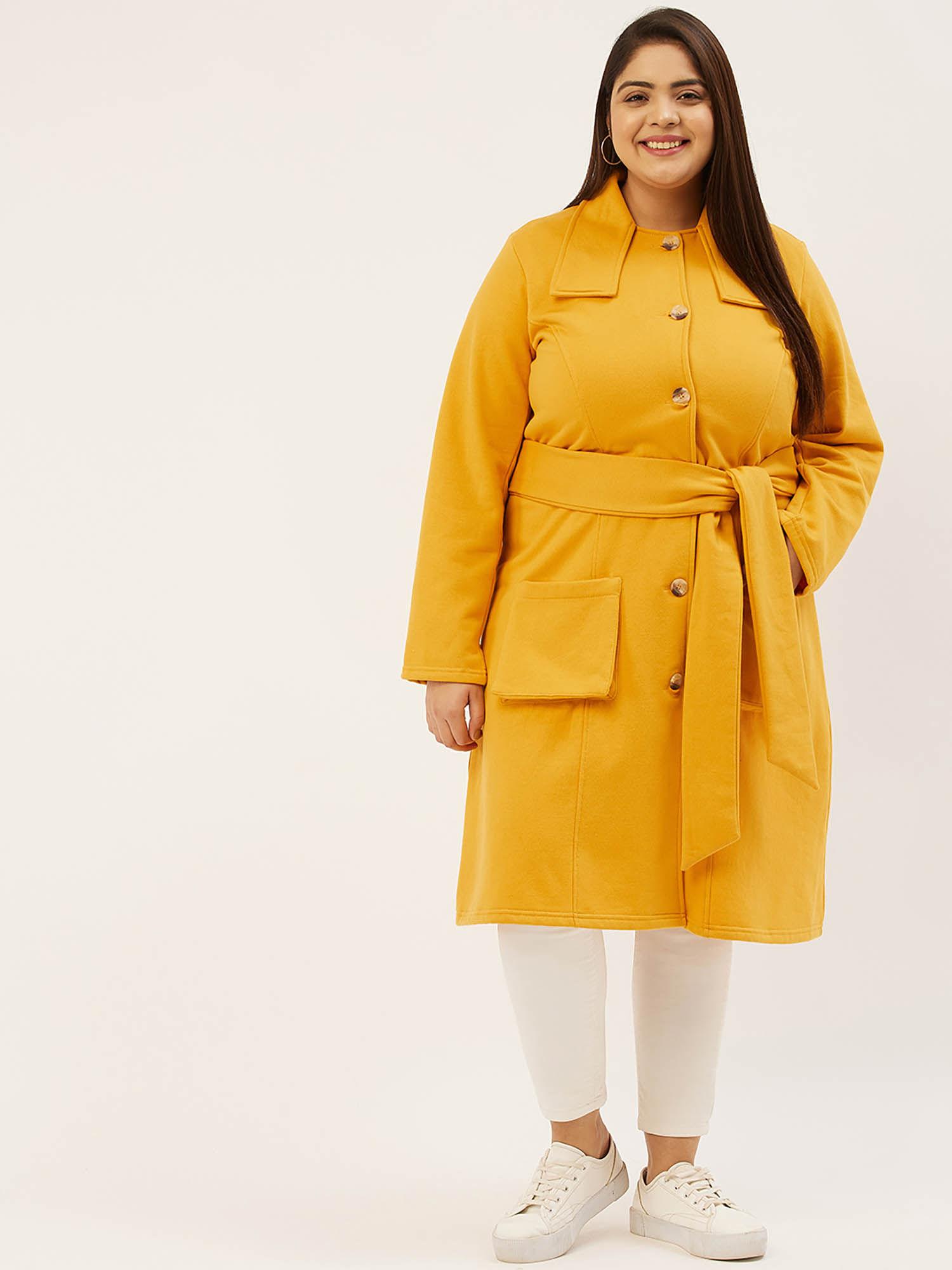 plus size womens mustard solid color longline coat (set of 2)