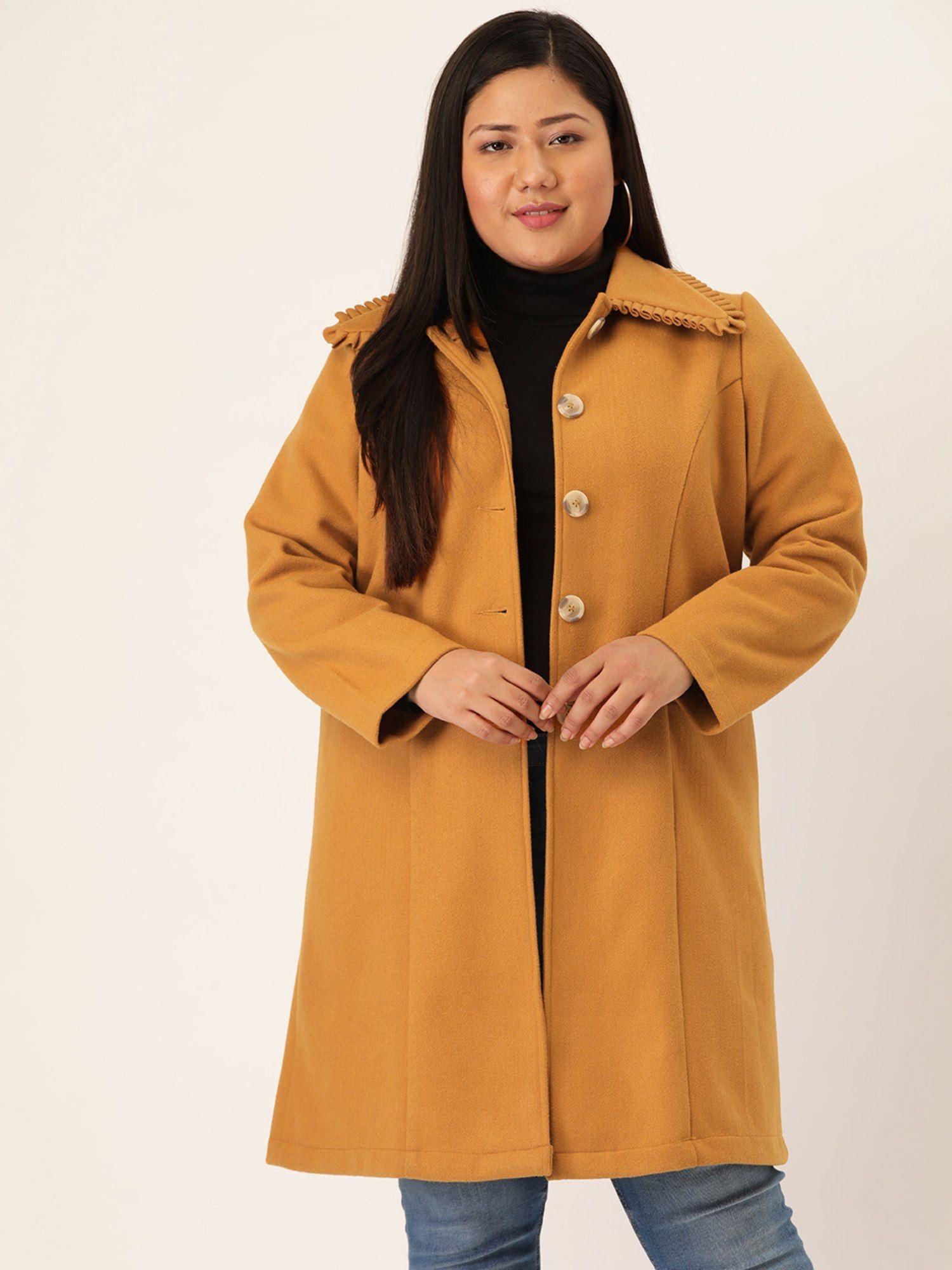 plus size womens mustard solid color longline coat