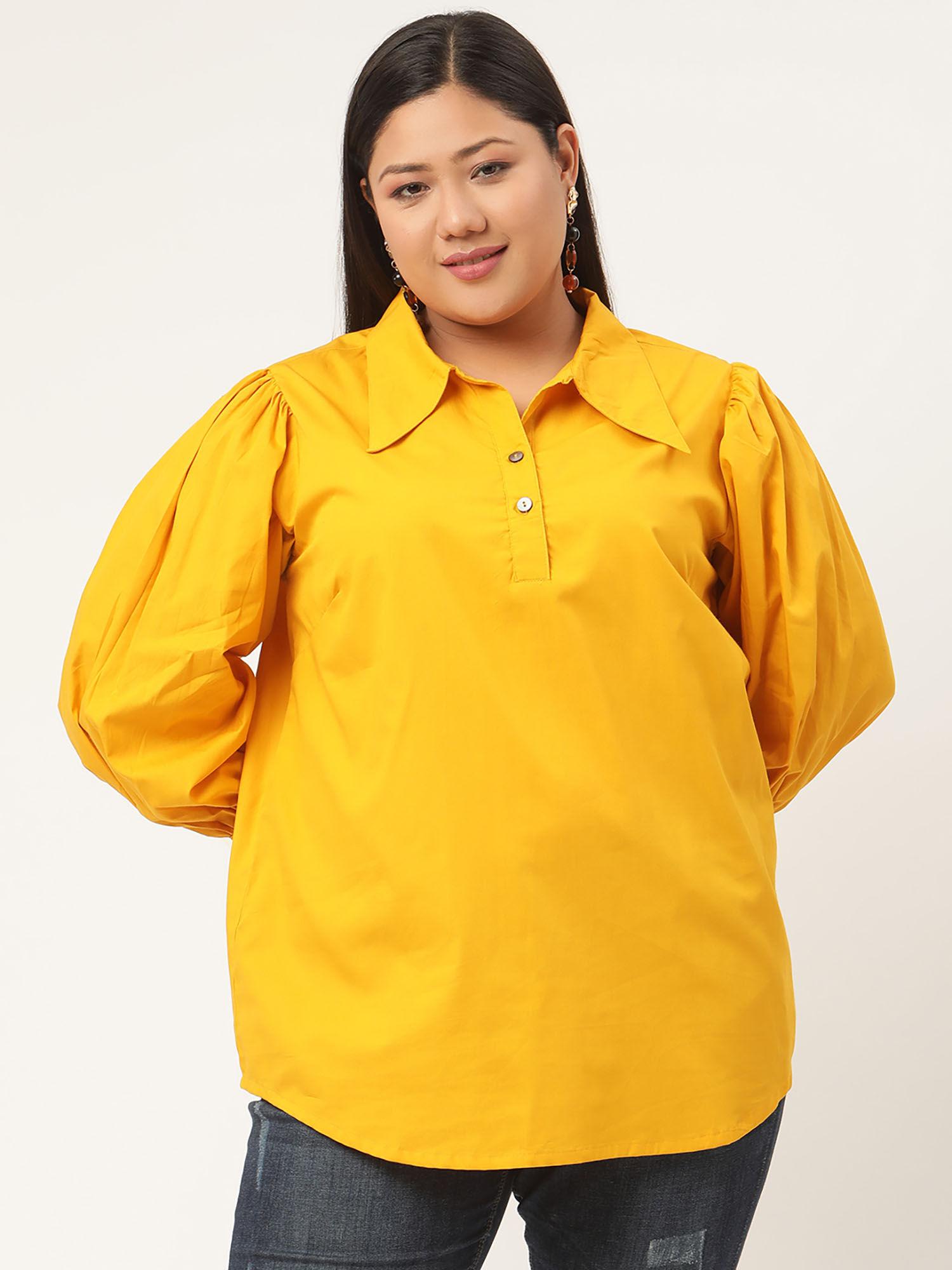 plus size womens mustard solid color shirt style top