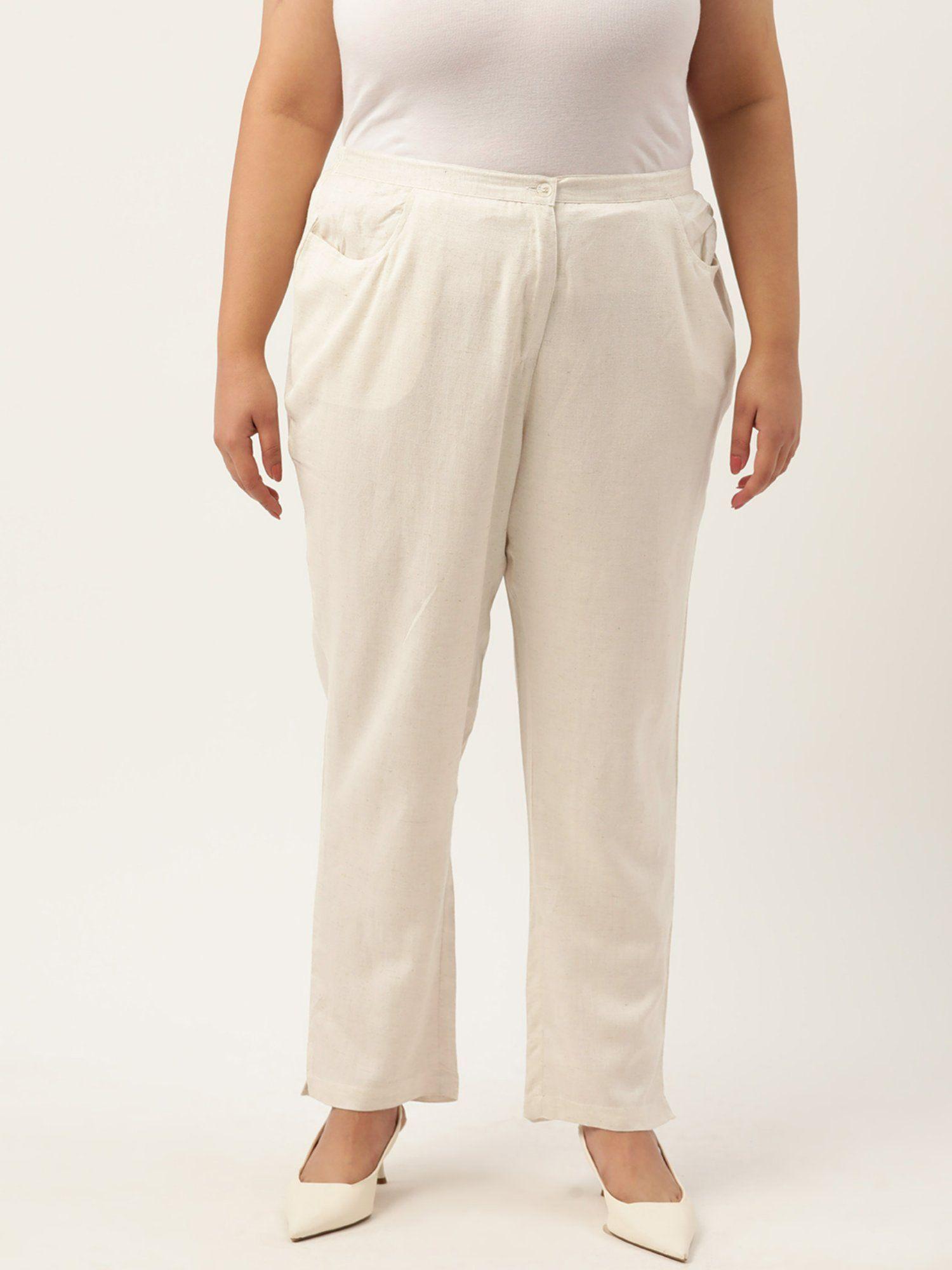 plus size womens natural solid color tapered linen trousers