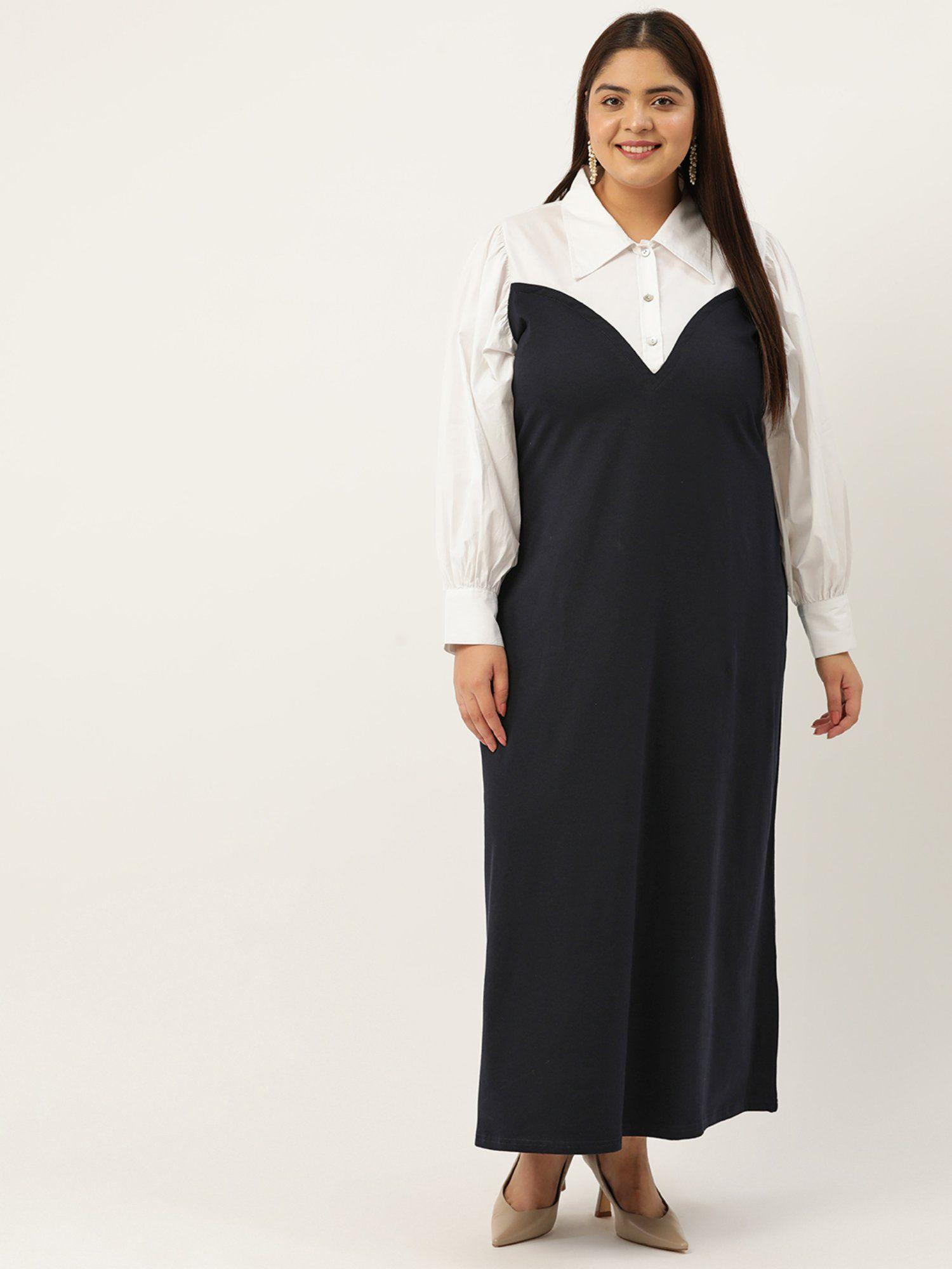 plus size womens navy & white color block maxi dress