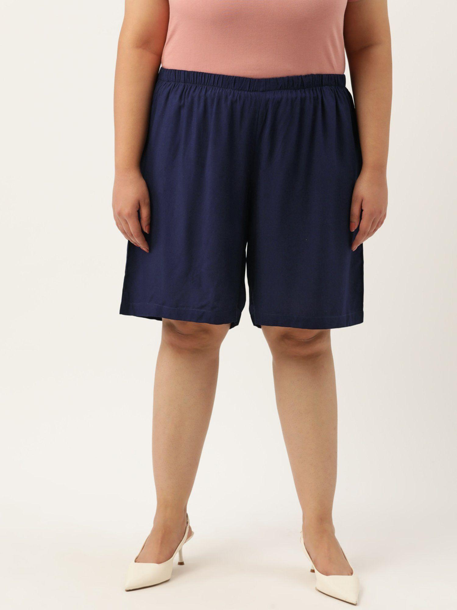 plus size womens navy blue solid color high rise shorts