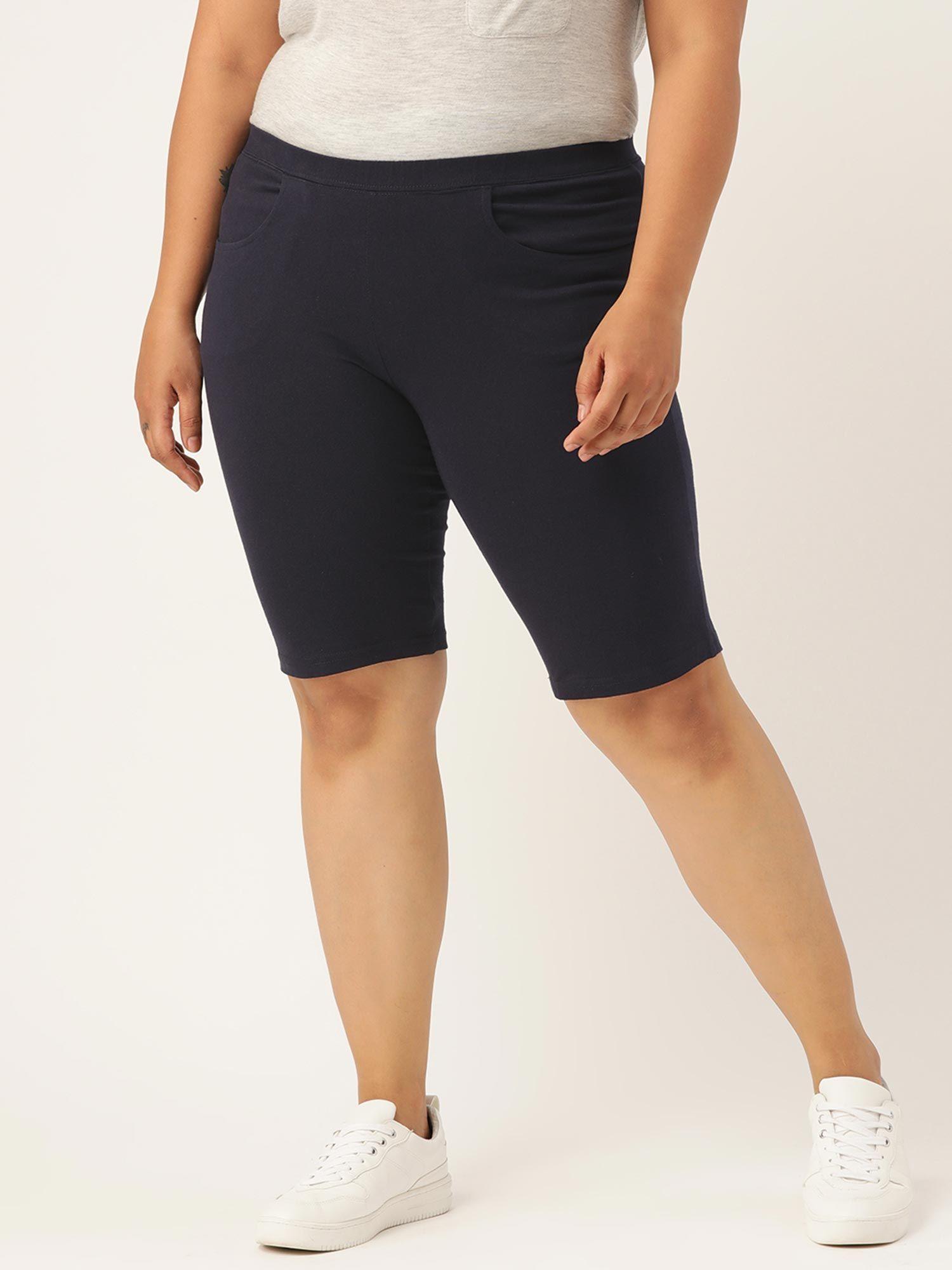 plus size womens navy blue solid cotton shorts