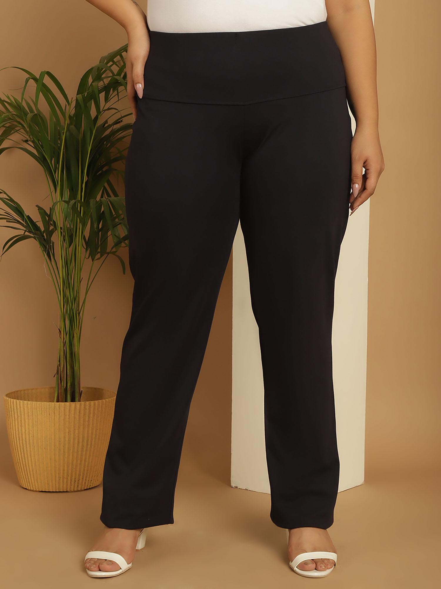 plus size womens navy blue solid tummy tucker trouser