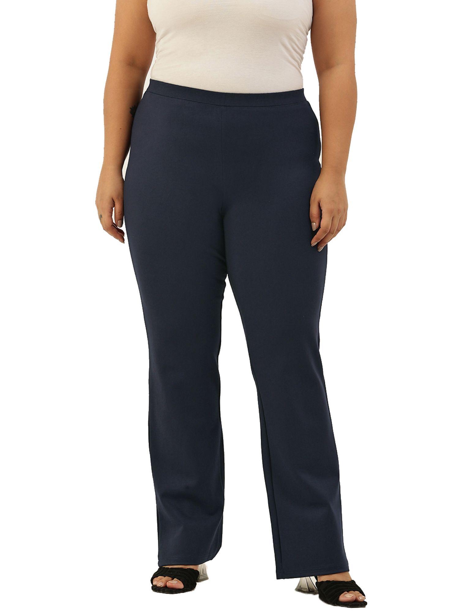 plus size womens navy color elasticated high rise trouser