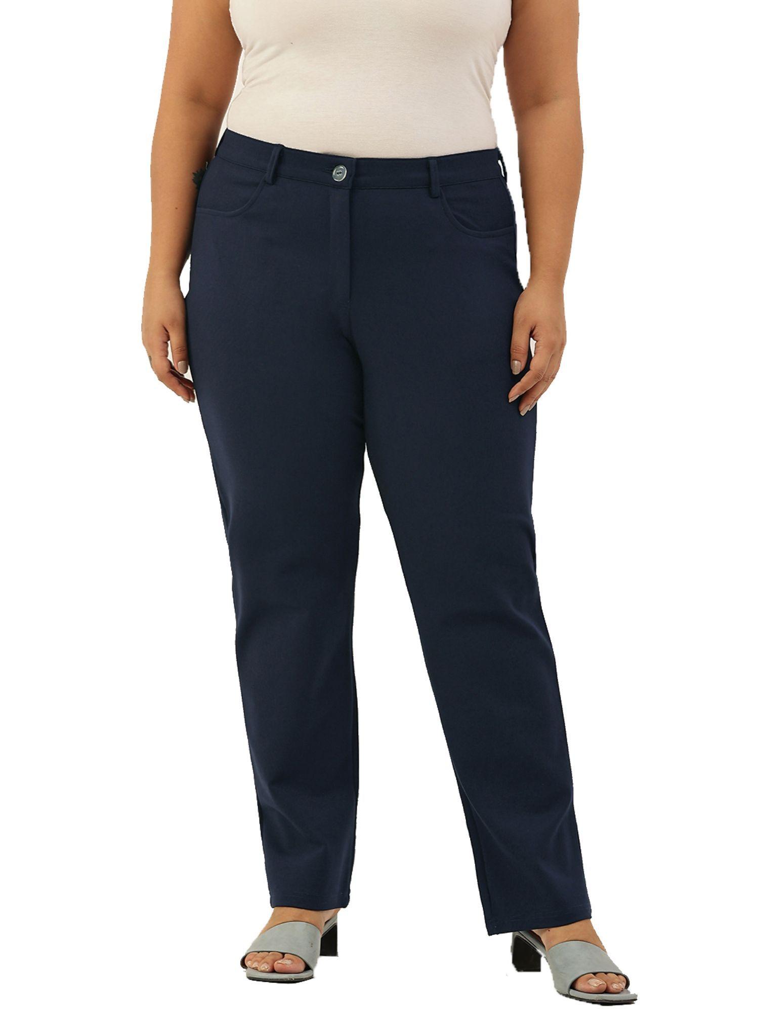 plus size womens navy color straight fit trouser