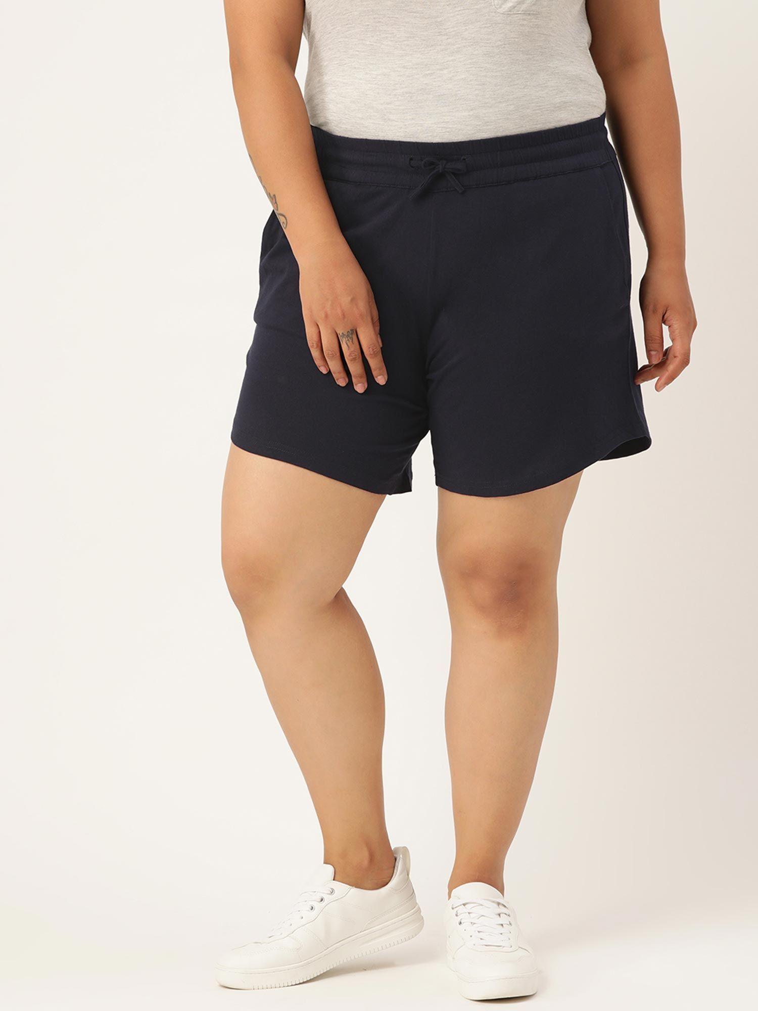 plus size womens navy solid pure cotton regular shorts