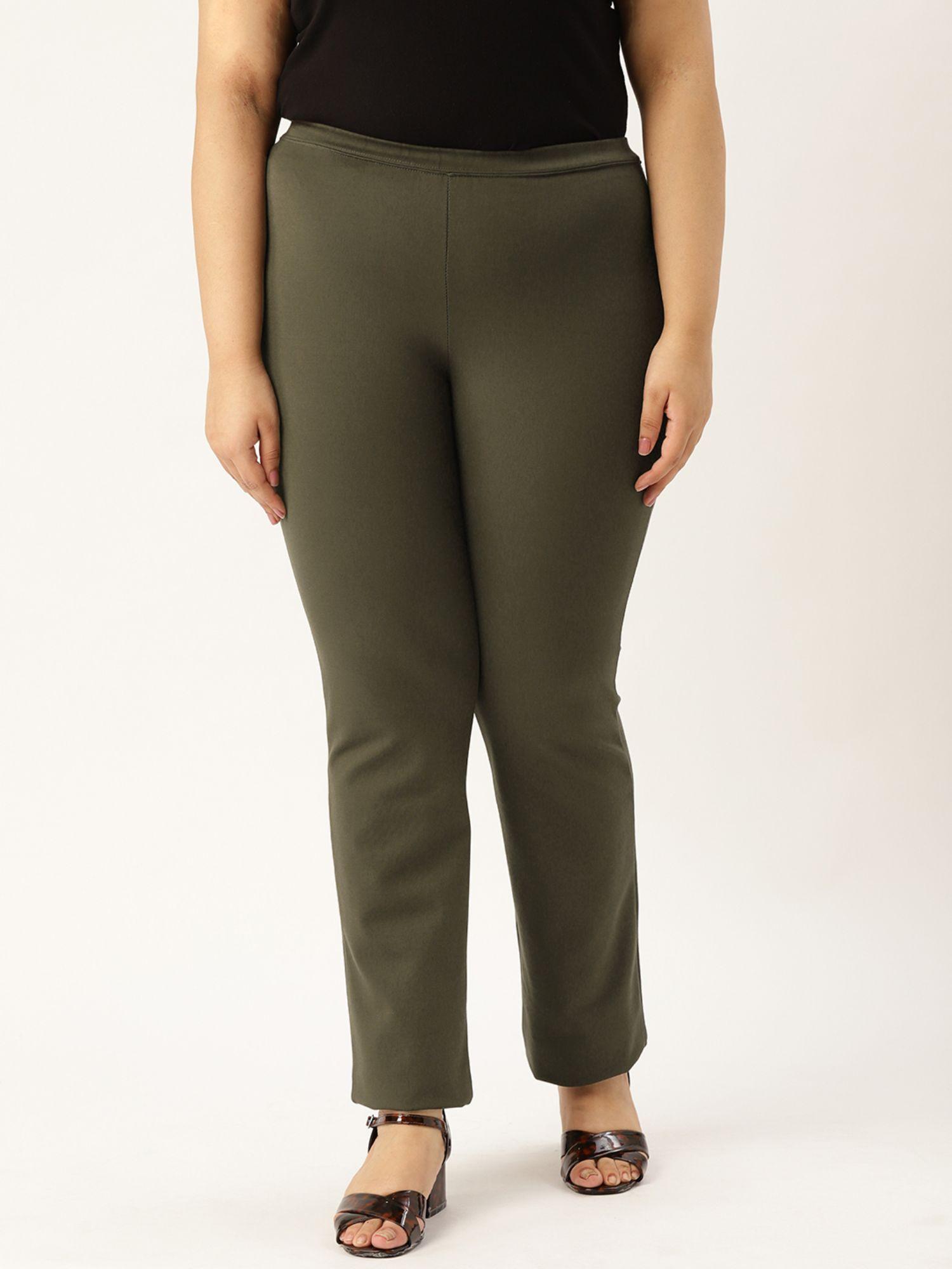 plus size womens olive color elasticated high rise trouser