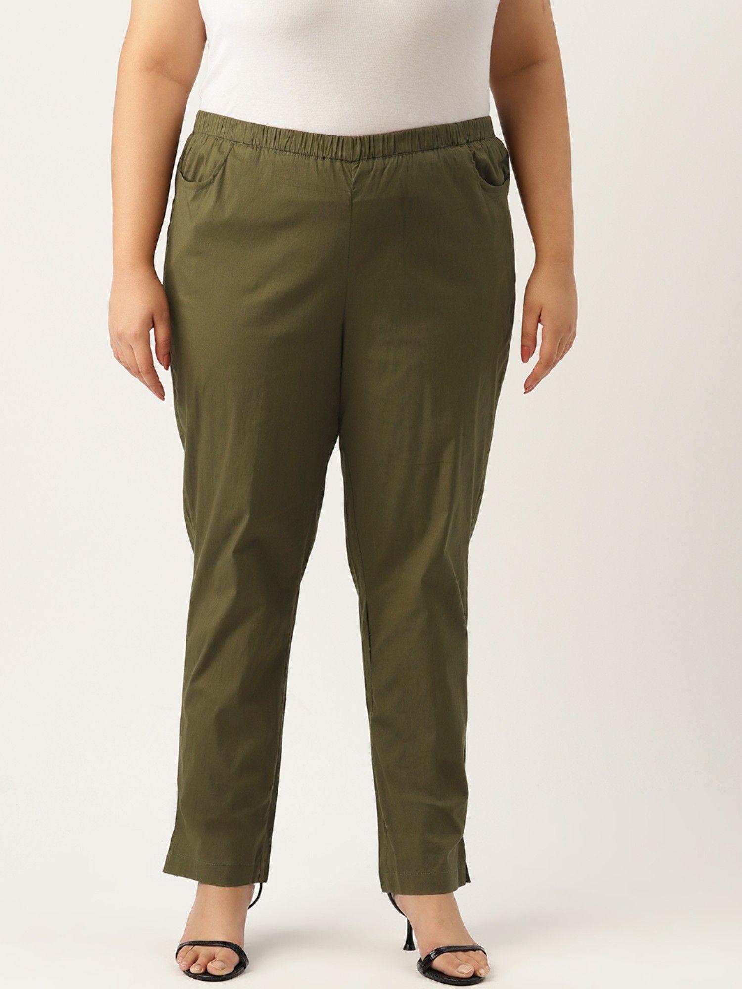 plus size womens olive solid relaxed high rise trouser