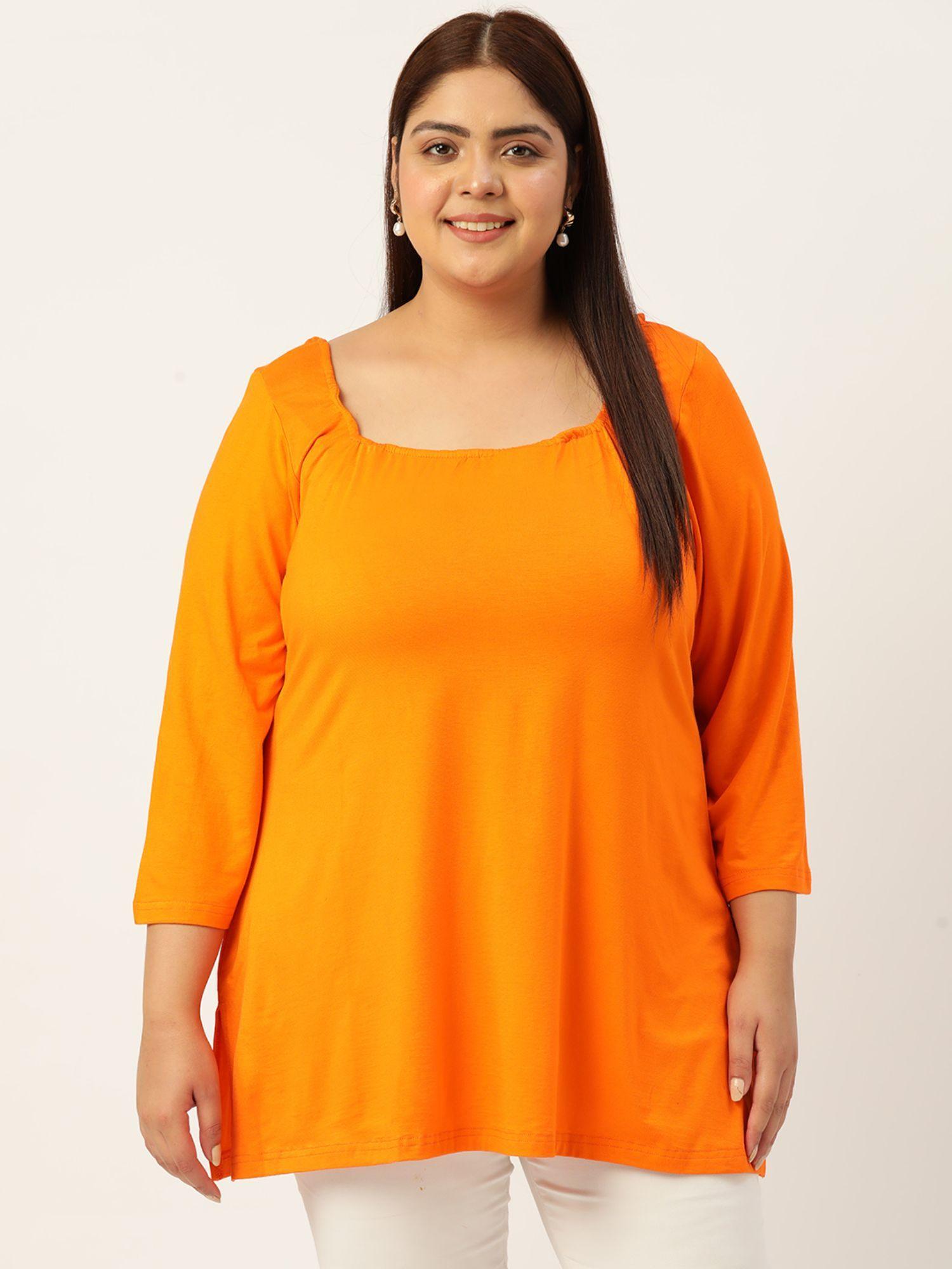 plus size womens orange solid color viscose knitted longline top