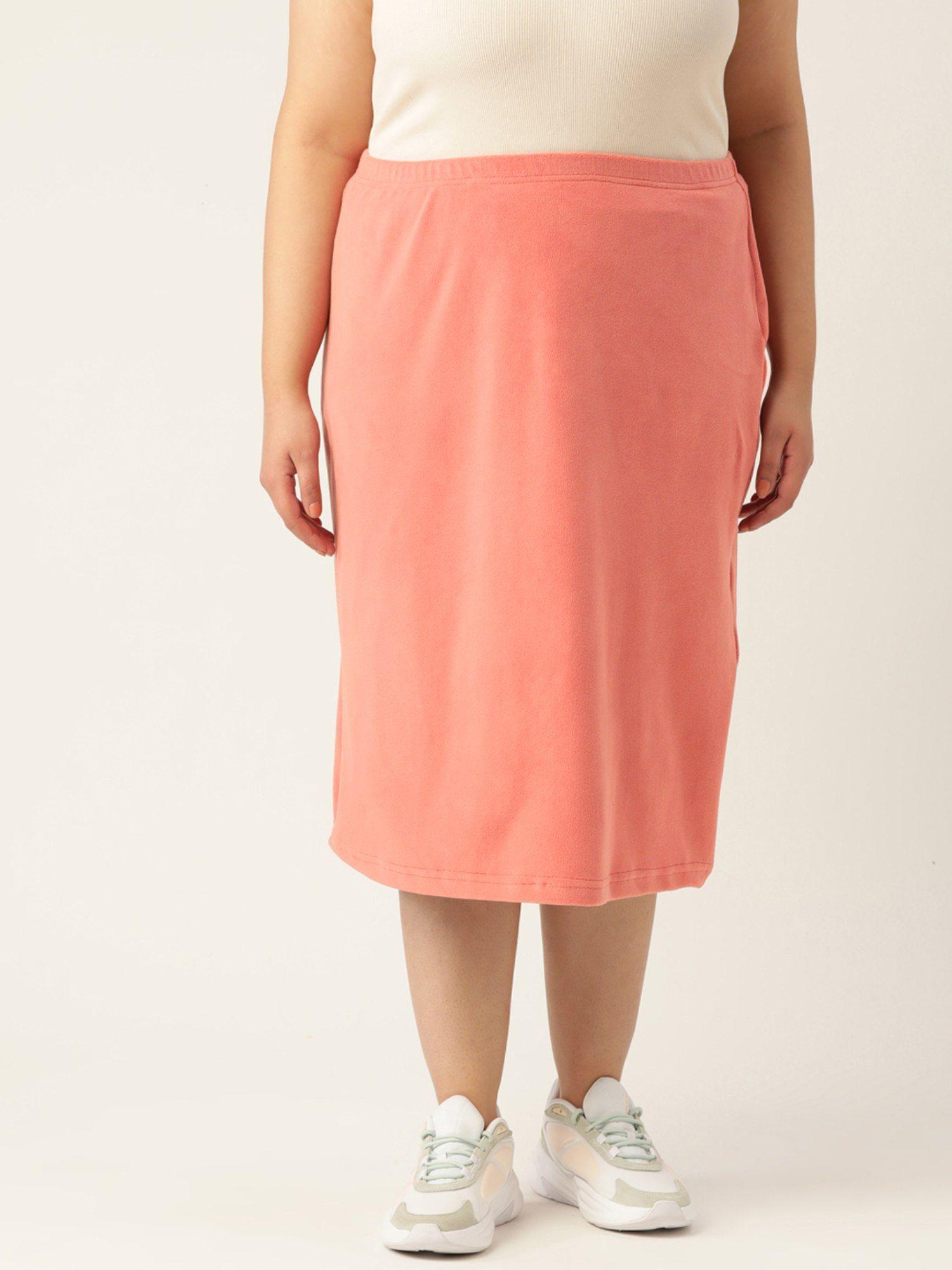 plus size womens peach solid color straight skirt