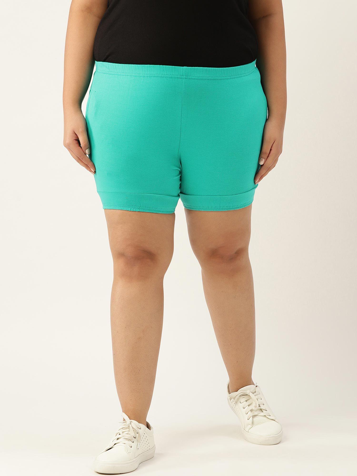 plus size womens peacock solid cotton yoga shorts