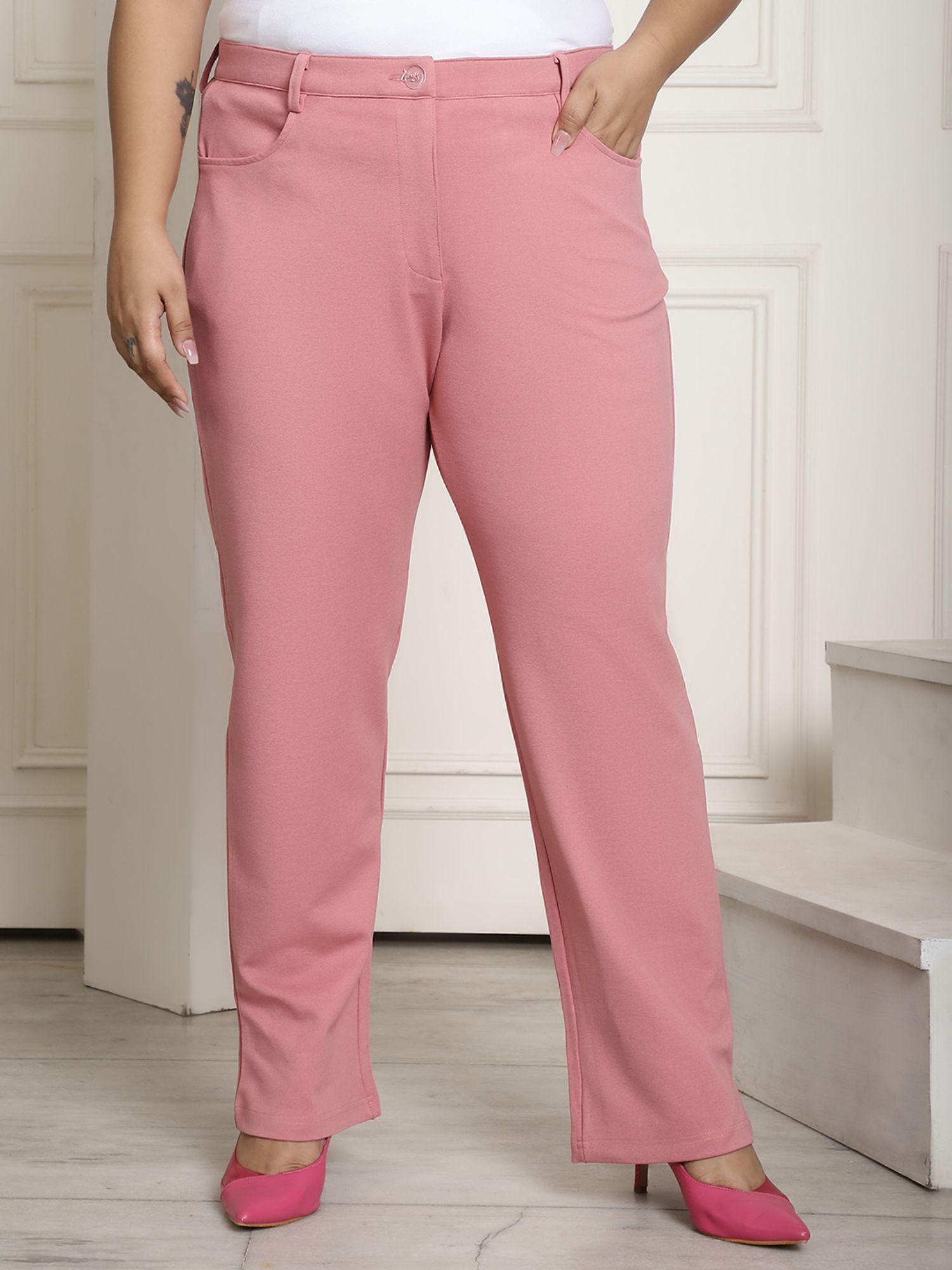 plus size womens pink color straight fit trouser