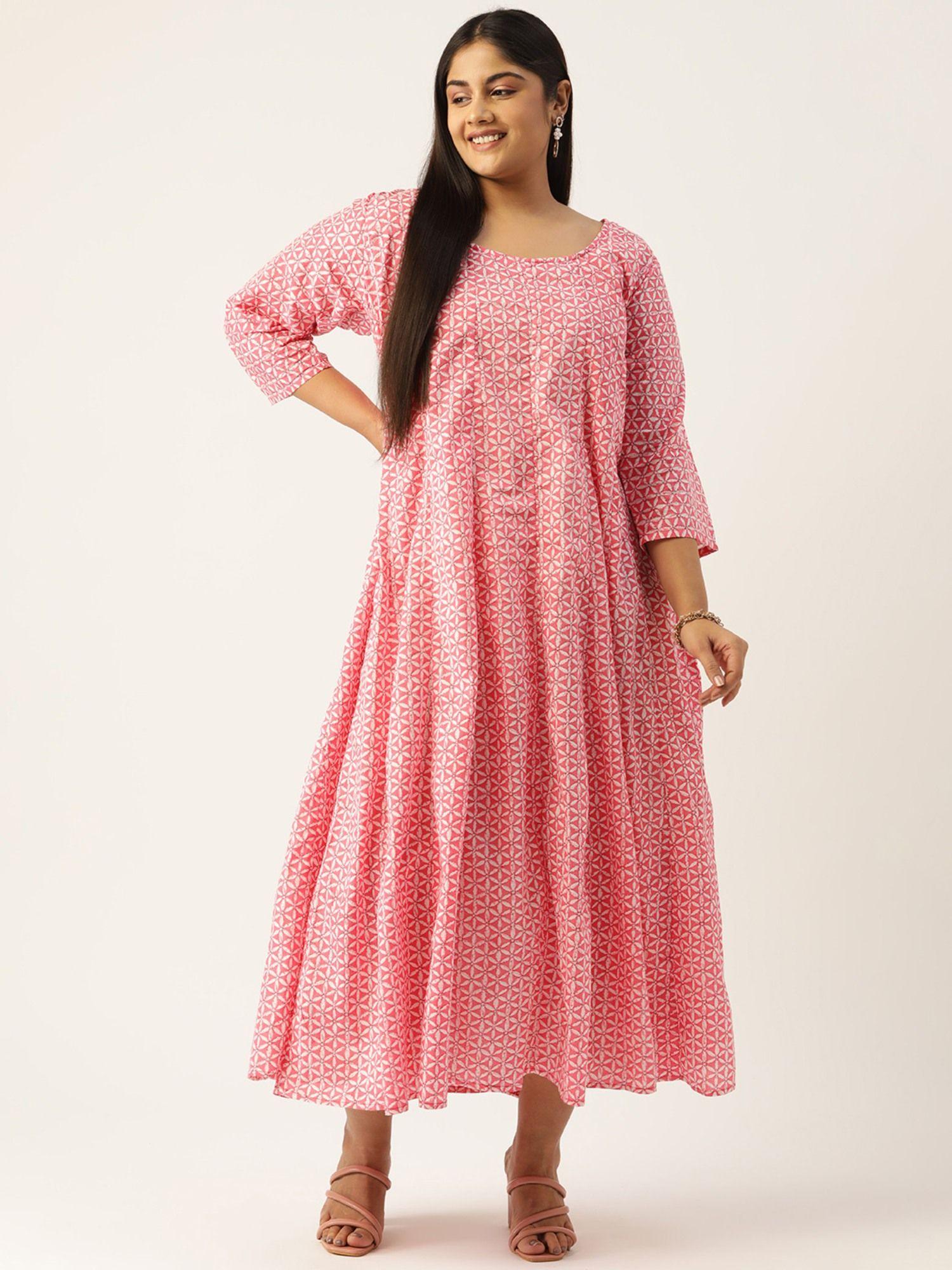 plus size womens pink floral printed a-line maxi dress