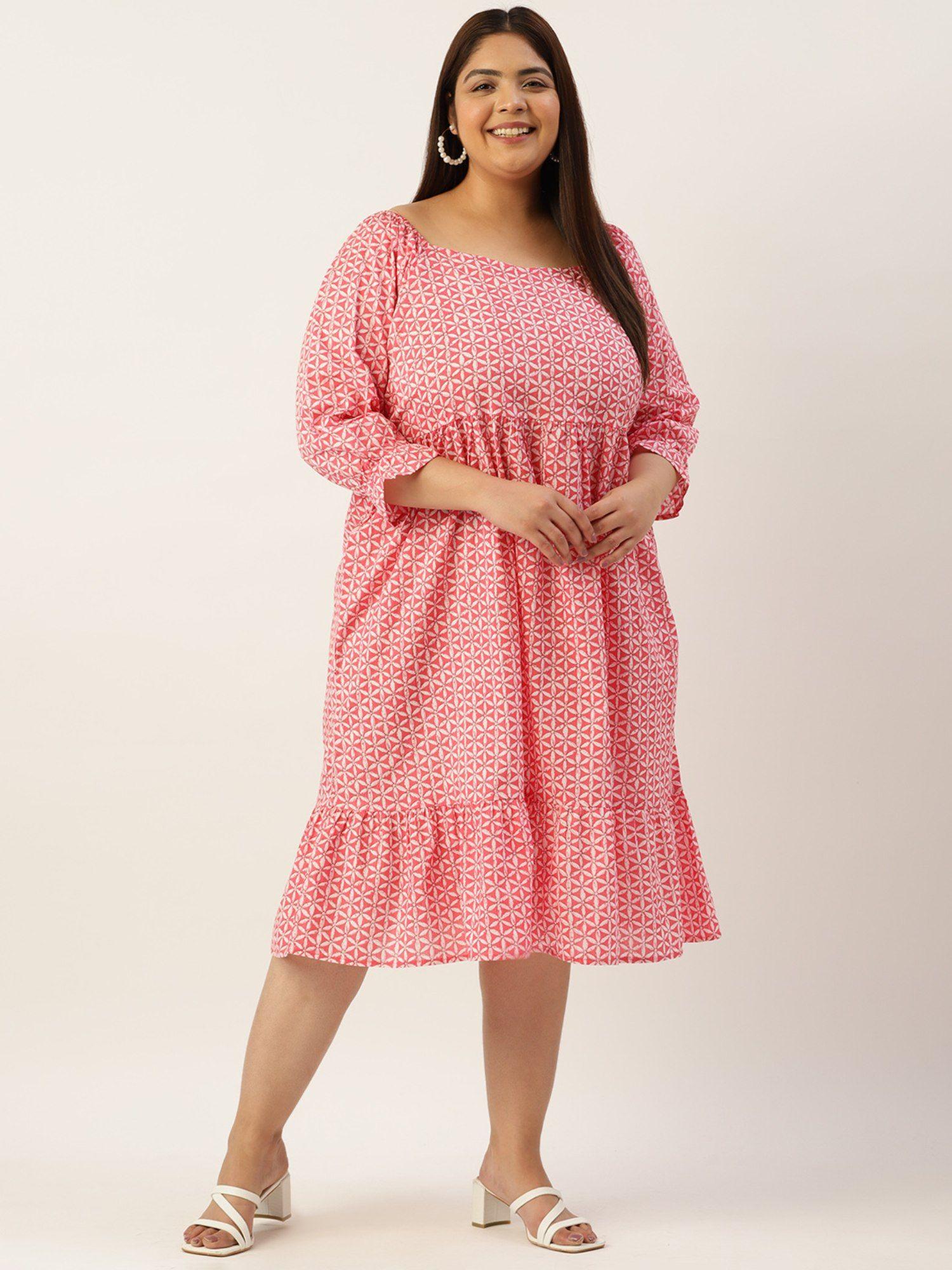 plus size womens pink floral printed sweetheart neck dress