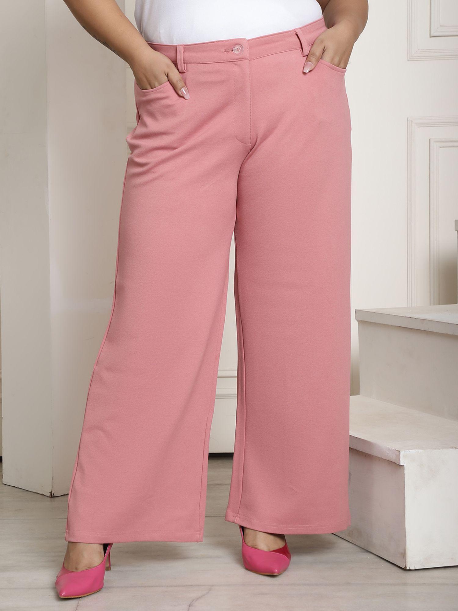 plus size womens pink solid color flared trouser