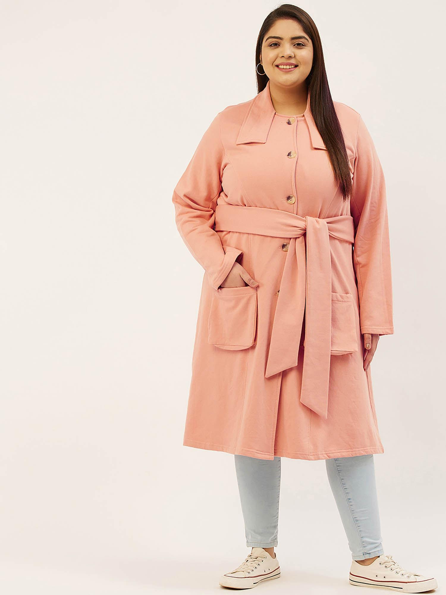 plus size womens pink solid color longline coat (set of 2)