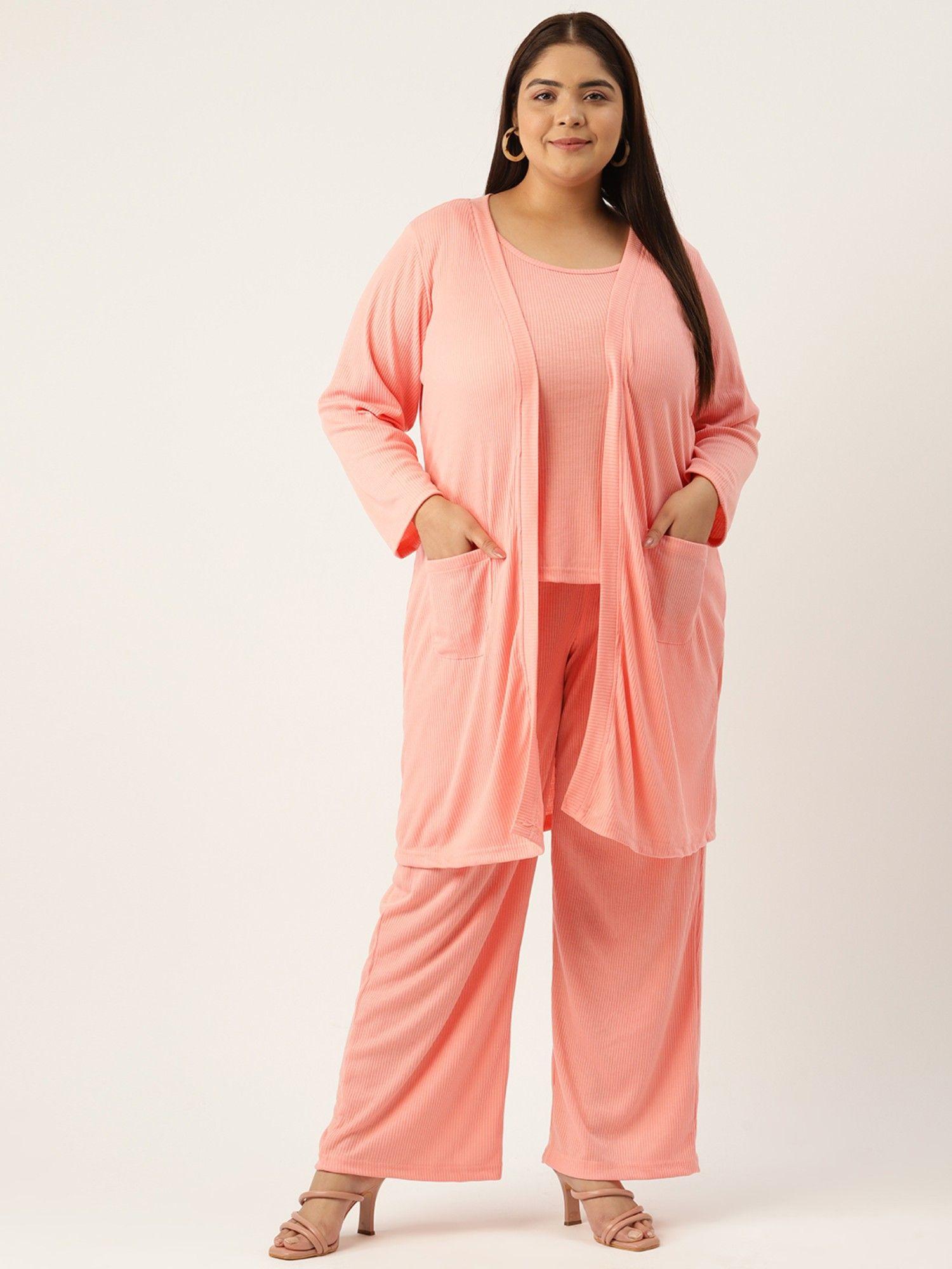plus size womens pink solid three piece (set of 3)