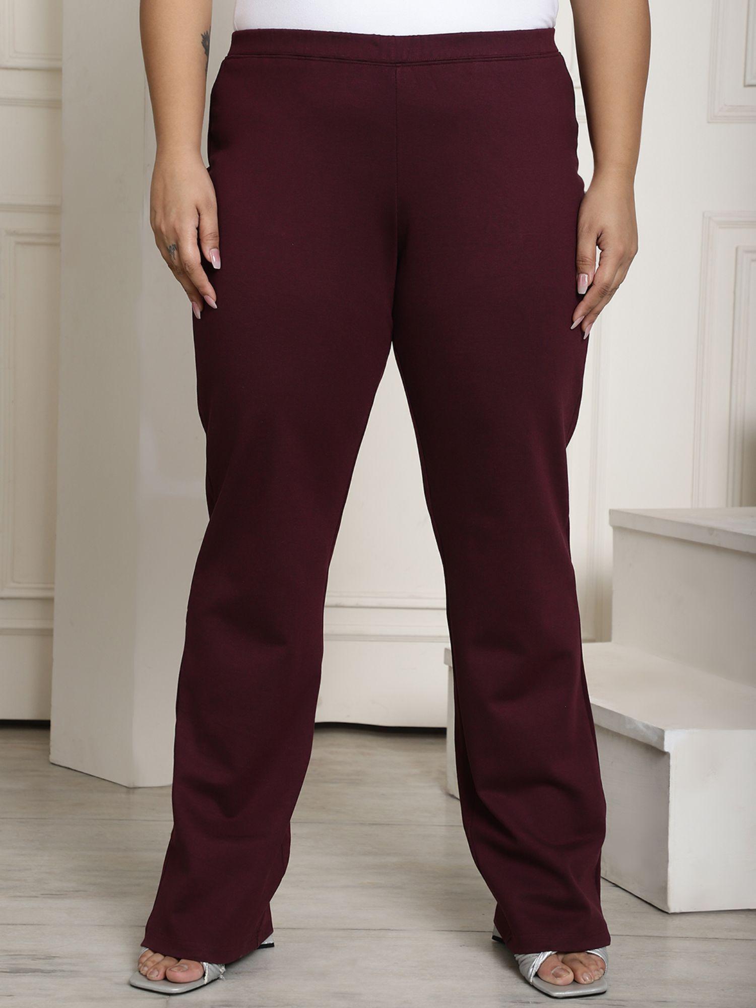 plus size womens plum color elasticated high rise trouser