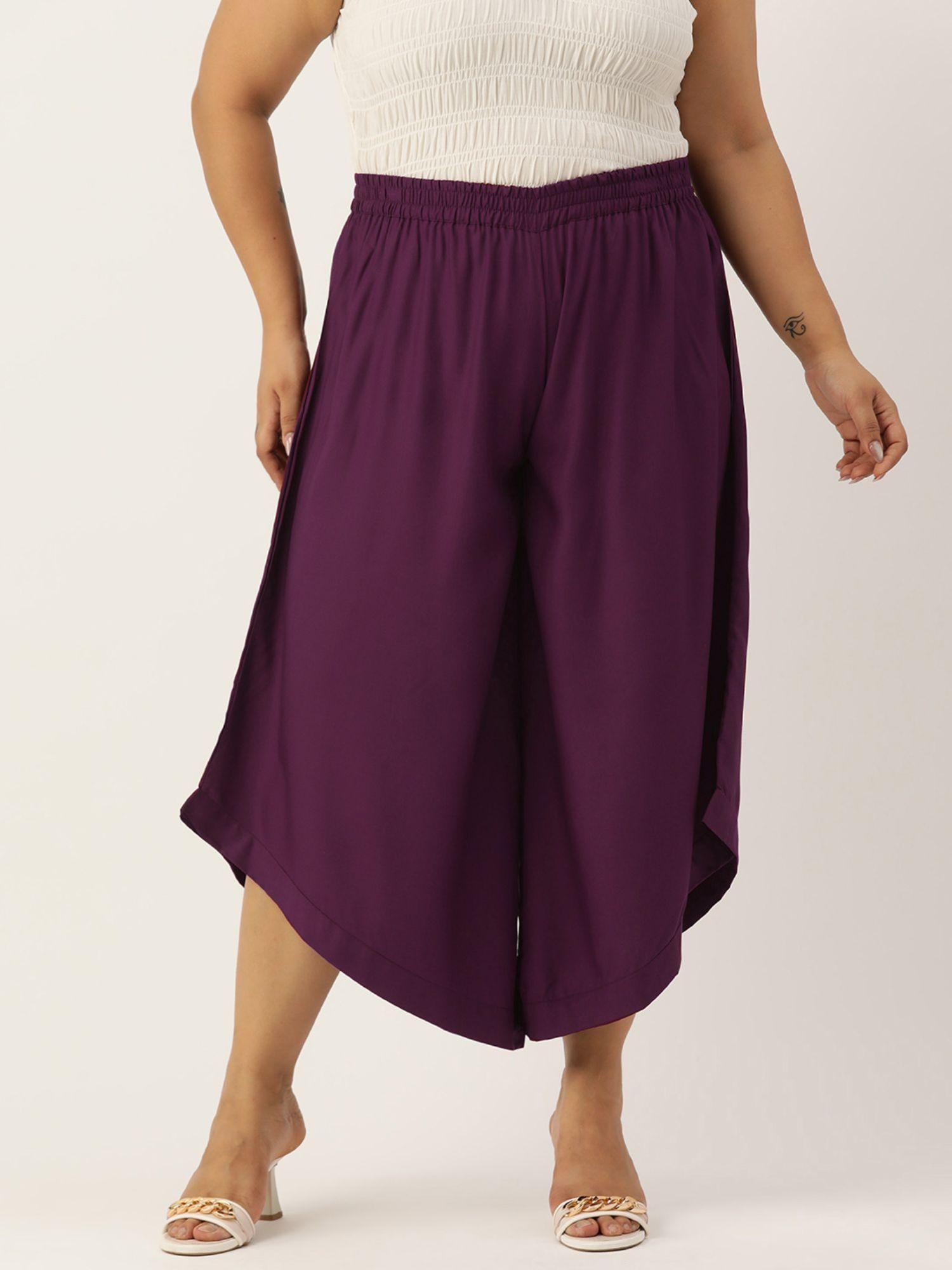 plus size womens plum solid color high-rise relaxed culottes