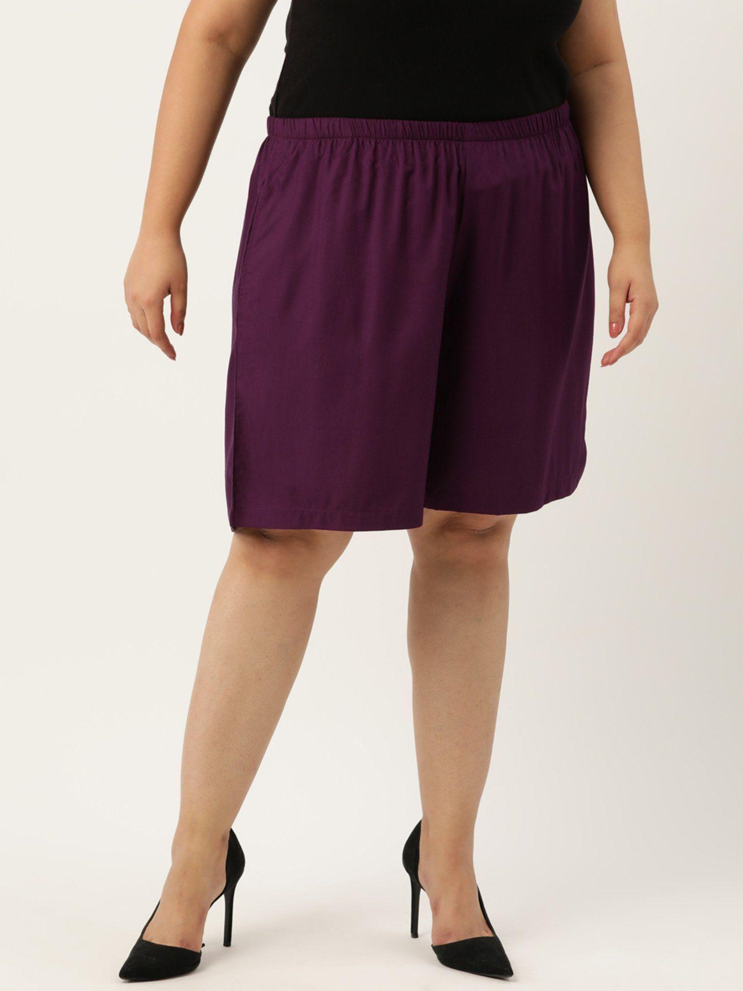 plus size womens plum solid color high rise shorts