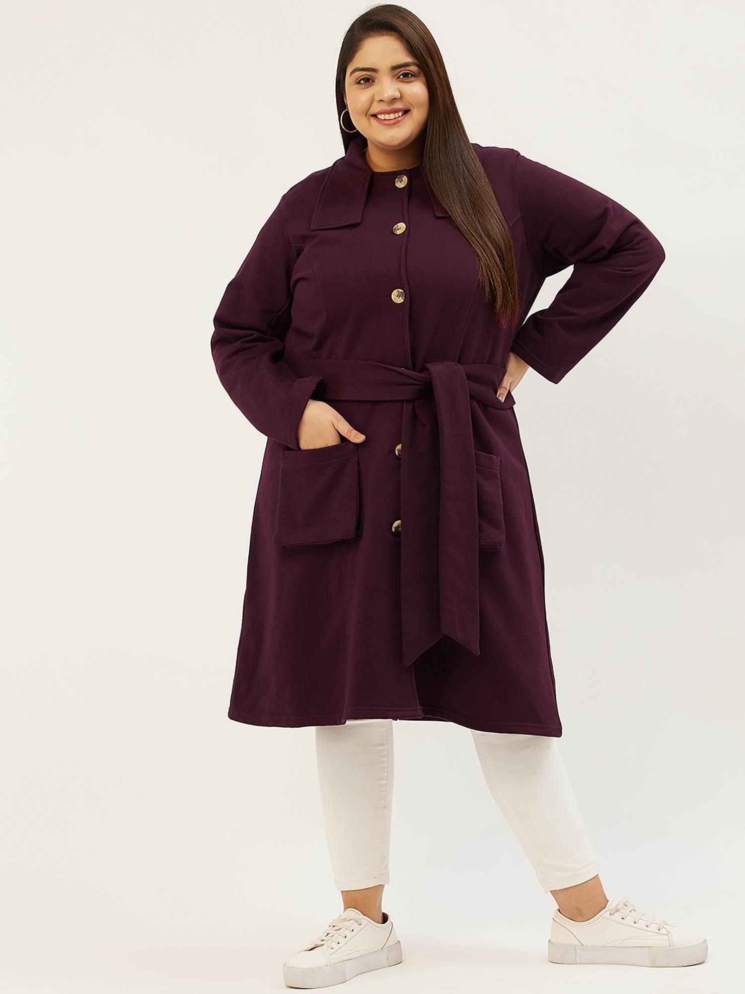 plus size womens plum solid color longline coat (set of 2)