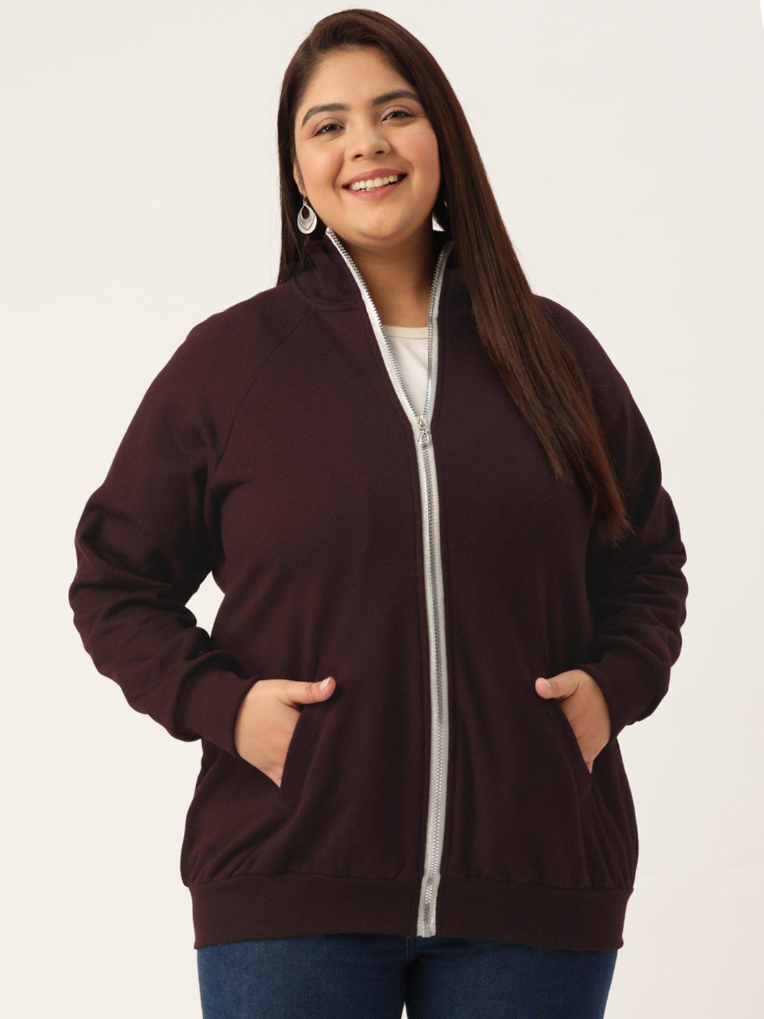 plus size womens plum solid color longline sporty winter jacket