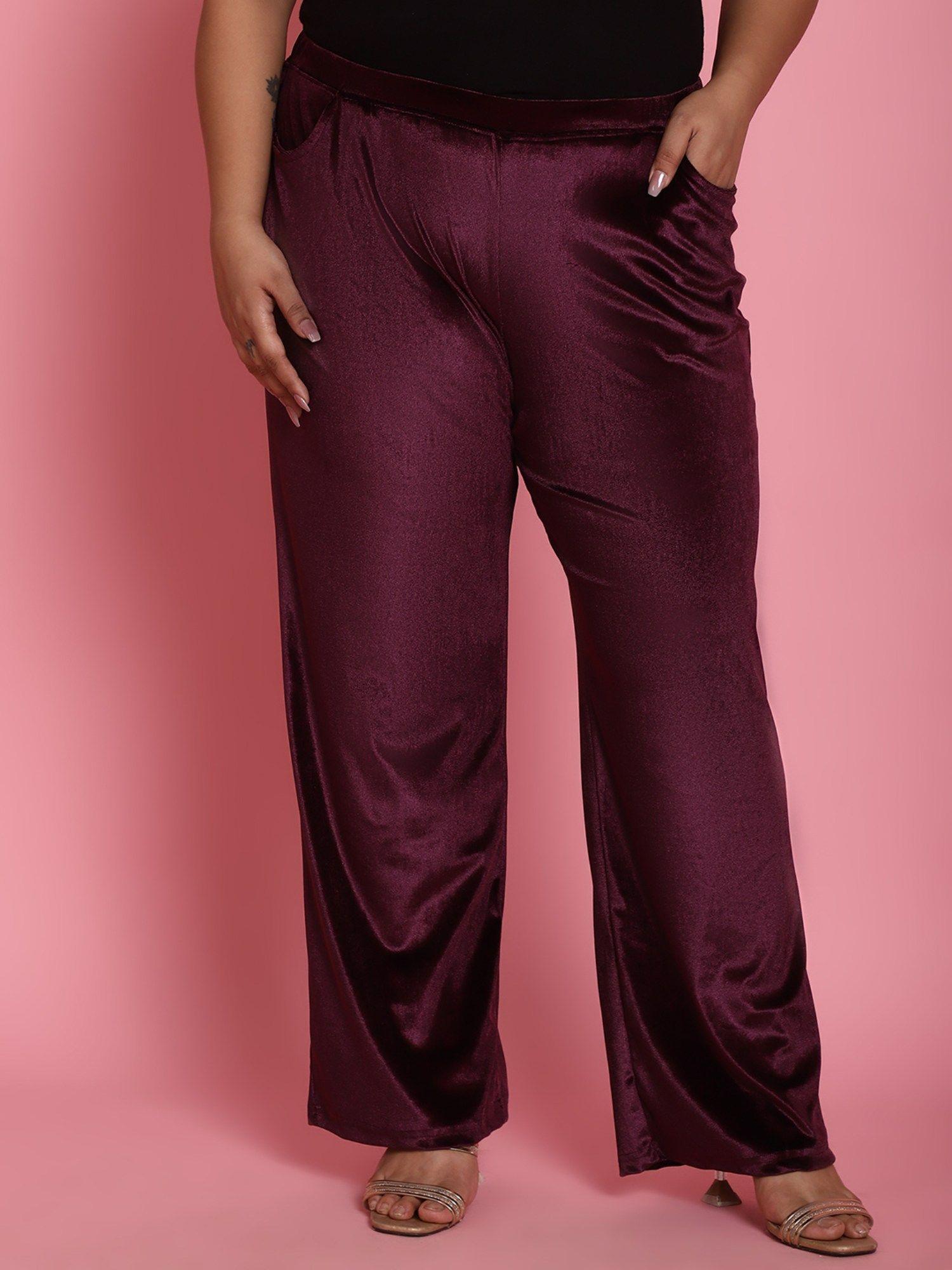 plus size womens plum solid color party wear trousers