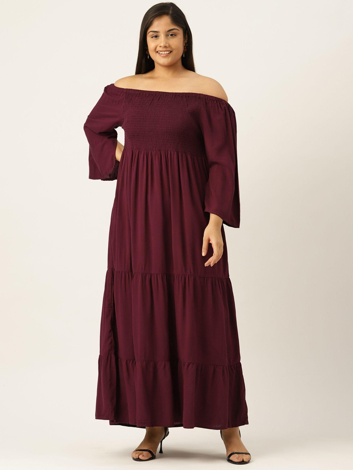 plus size womens plum solid off-shoulder maxi dress