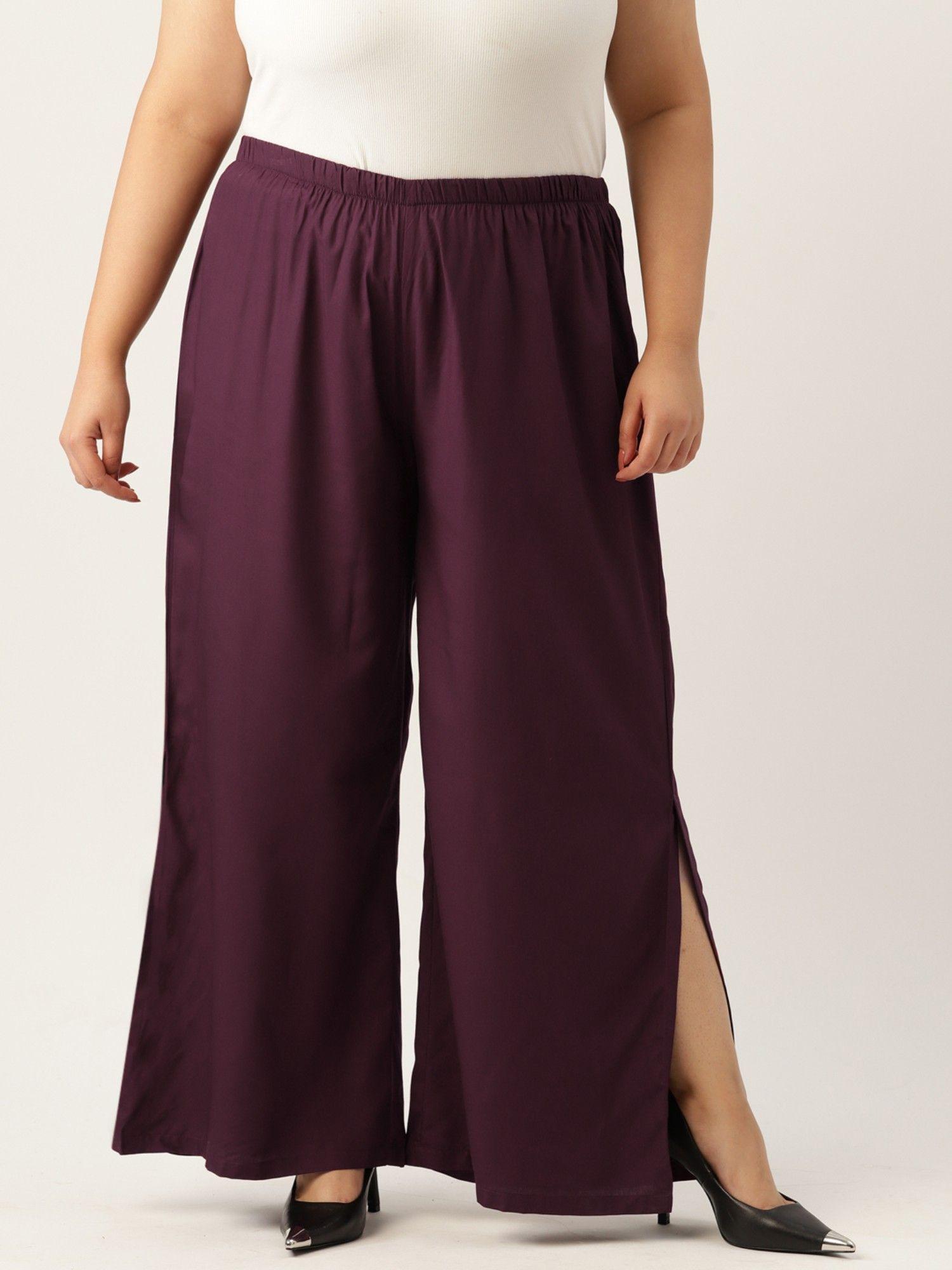 plus size womens plum solid wide leg high rise palazzo