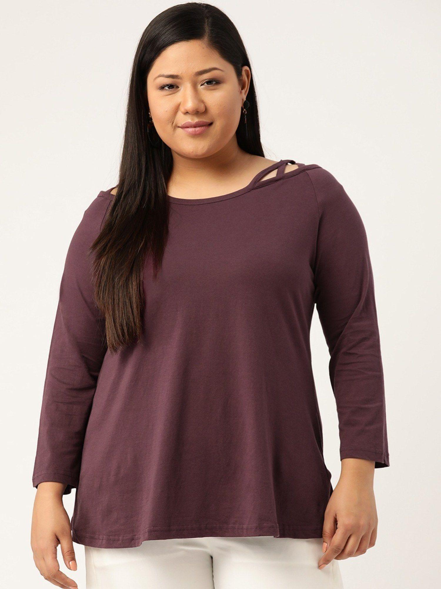 plus size womens purple solid color cotton knitted top