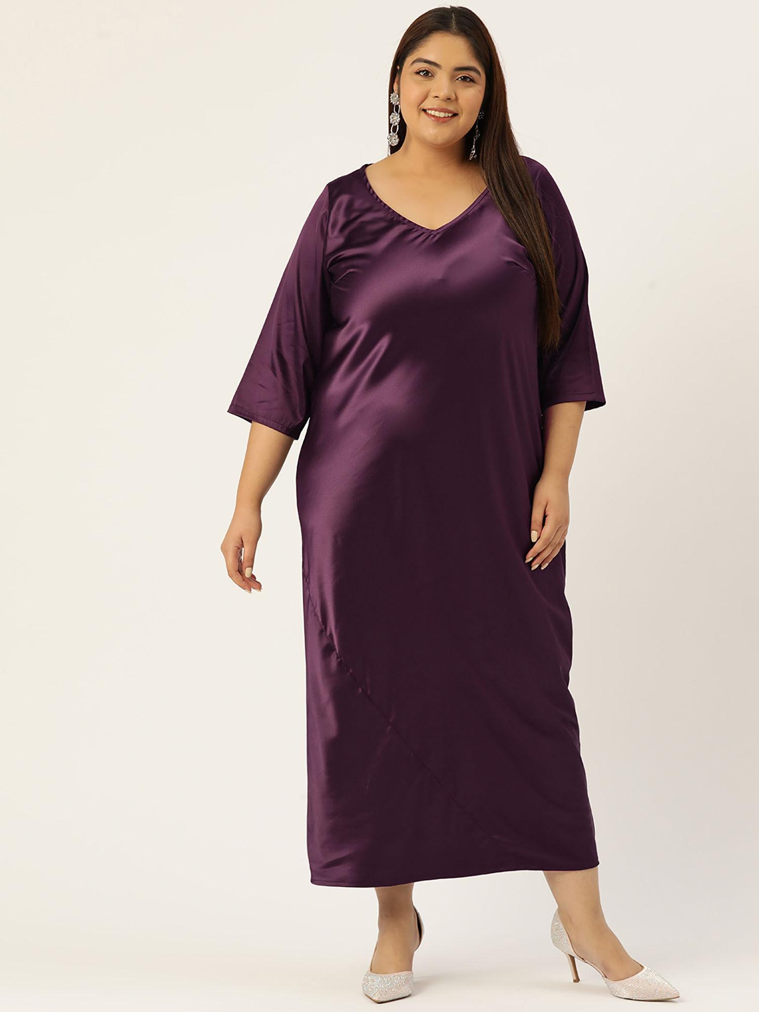 plus size womens purple solid color satin maxi dress