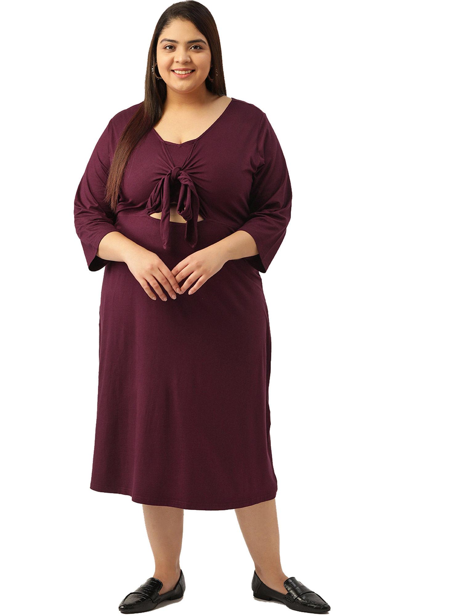 plus size womens purple solid colour a-line midi dress