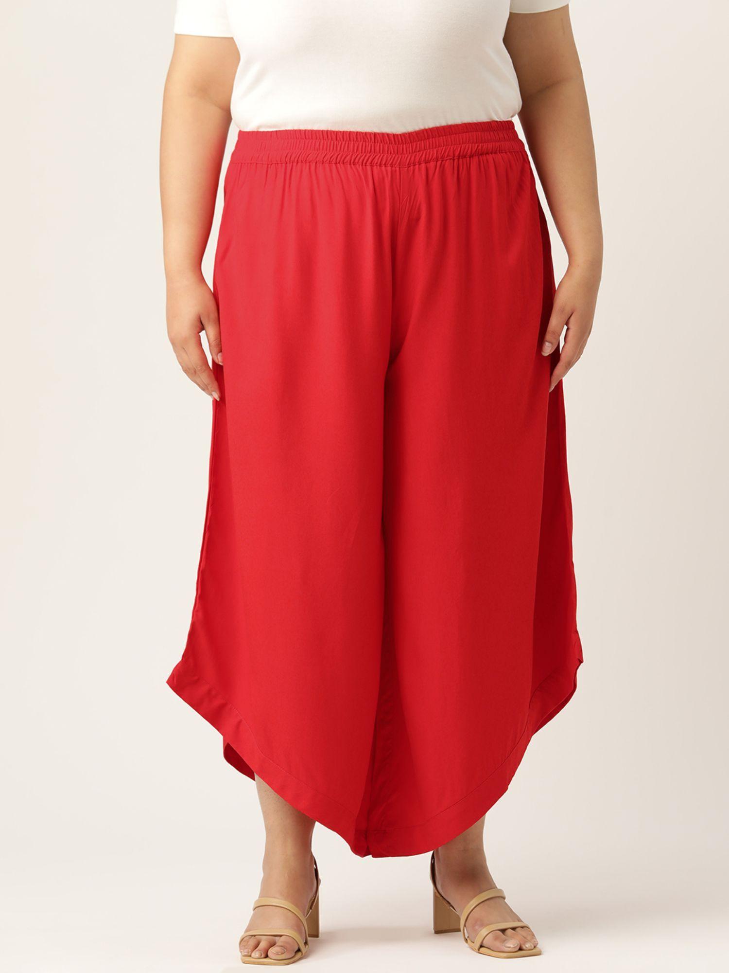 plus size womens red solid color high-rise relaxed culottes