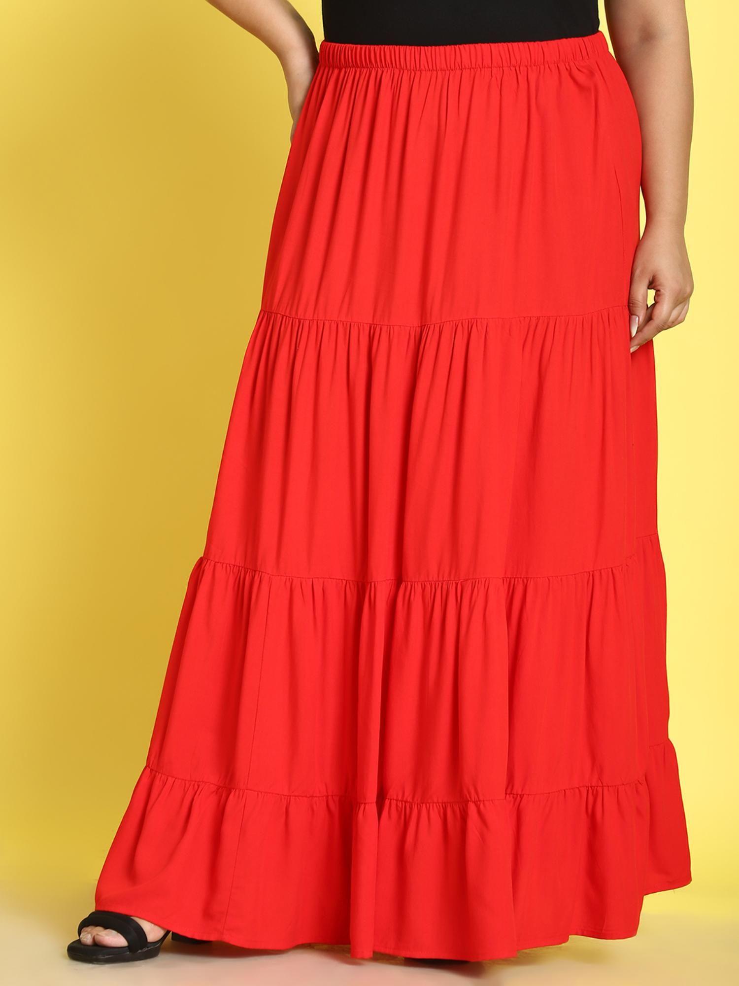 plus size womens red solid color maxi a-line skirt