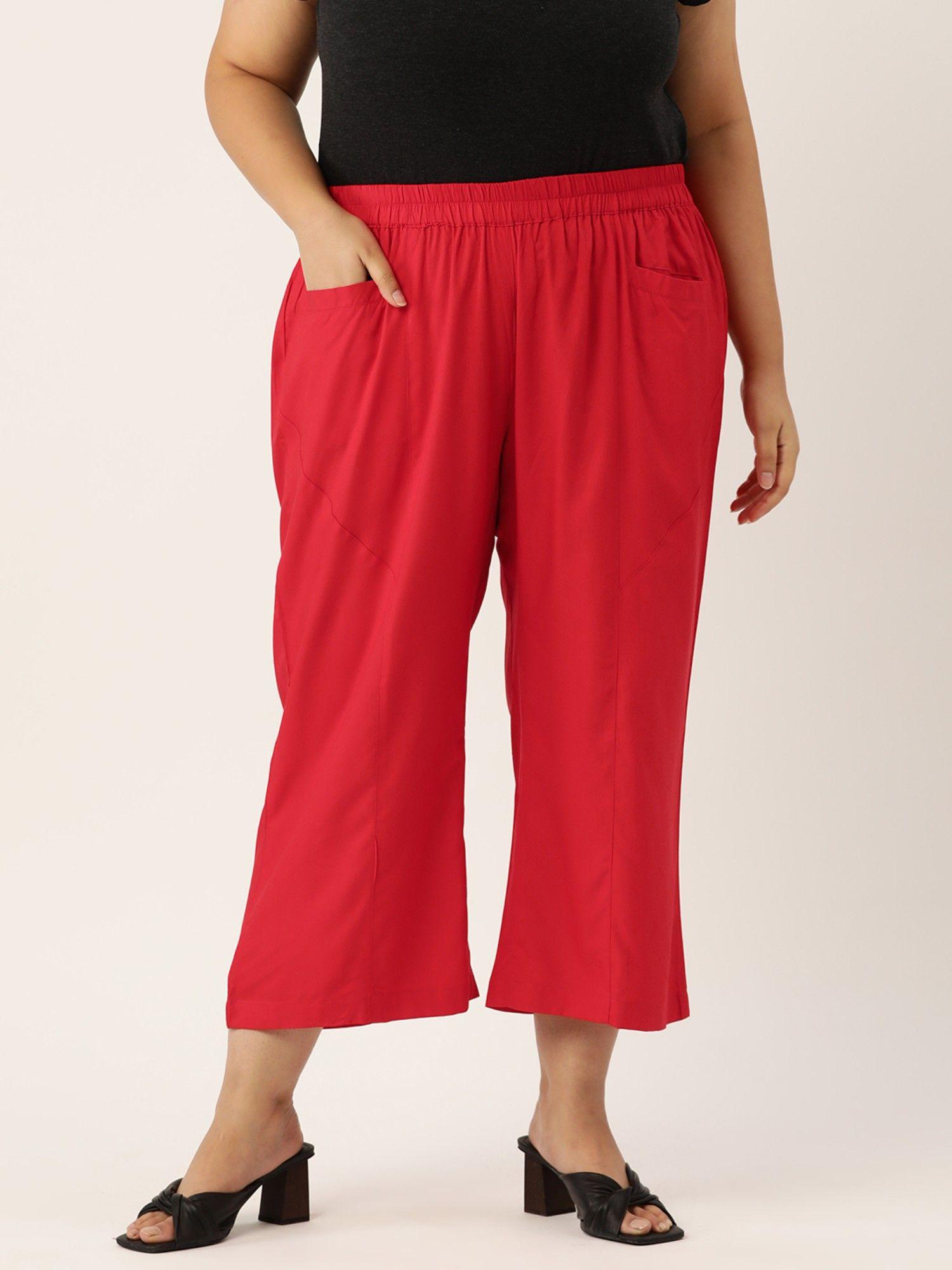 plus size womens red solid color woven trouser