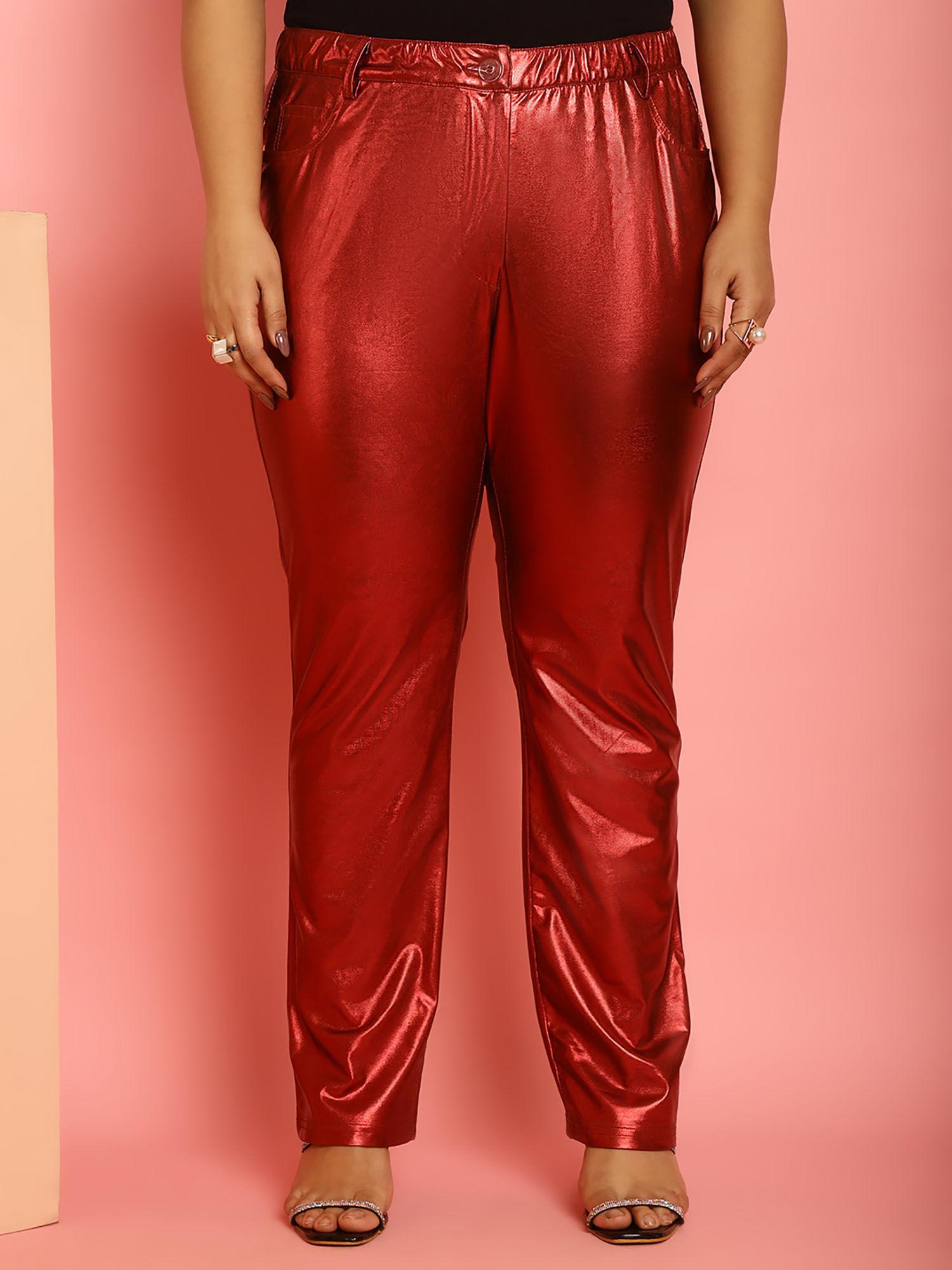 plus size womens red solid knitted trouser