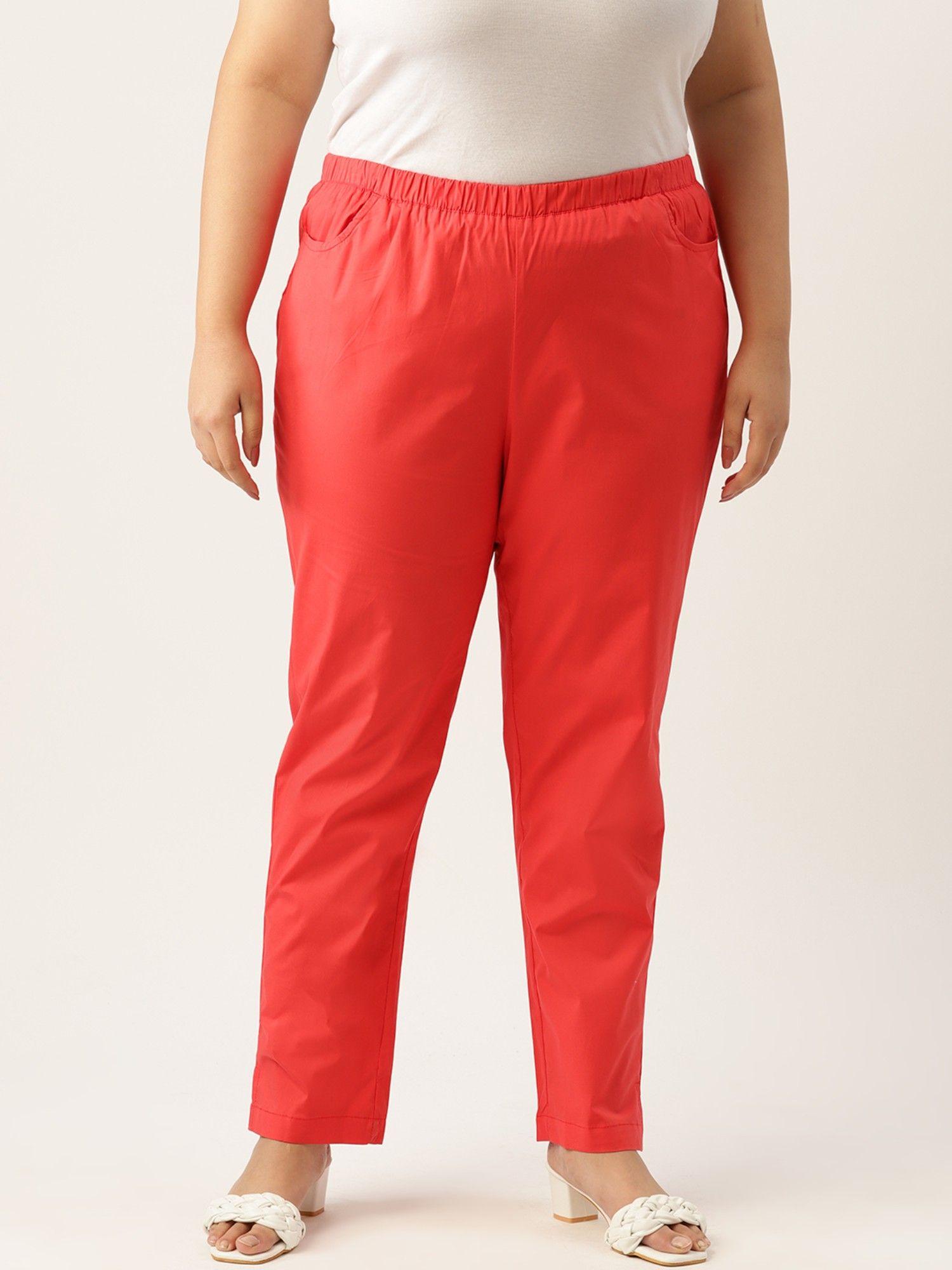 plus size womens red solid relaxed high rise trouser