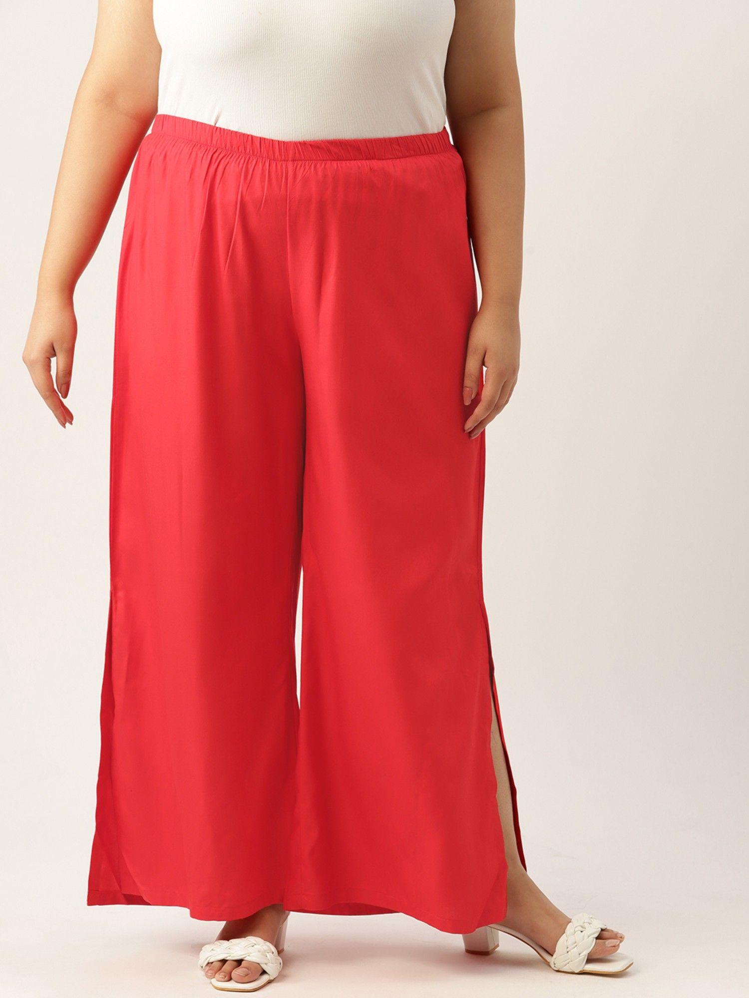 plus size womens red solid wide leg high rise palazzo