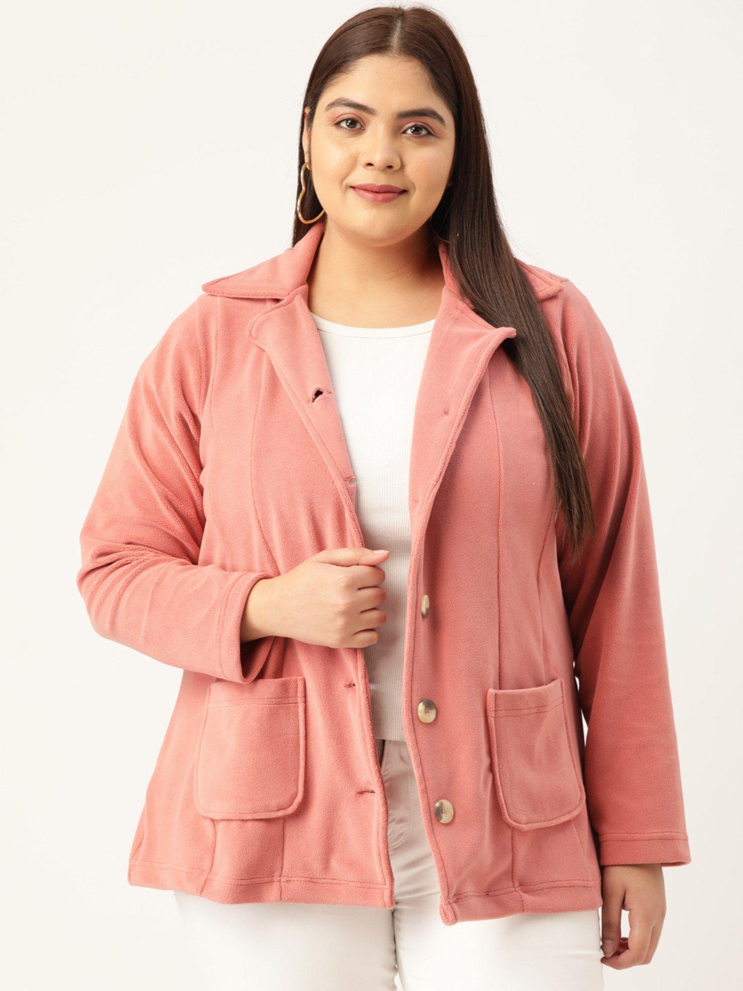 plus size womens rose solid color tailored knitted jacket