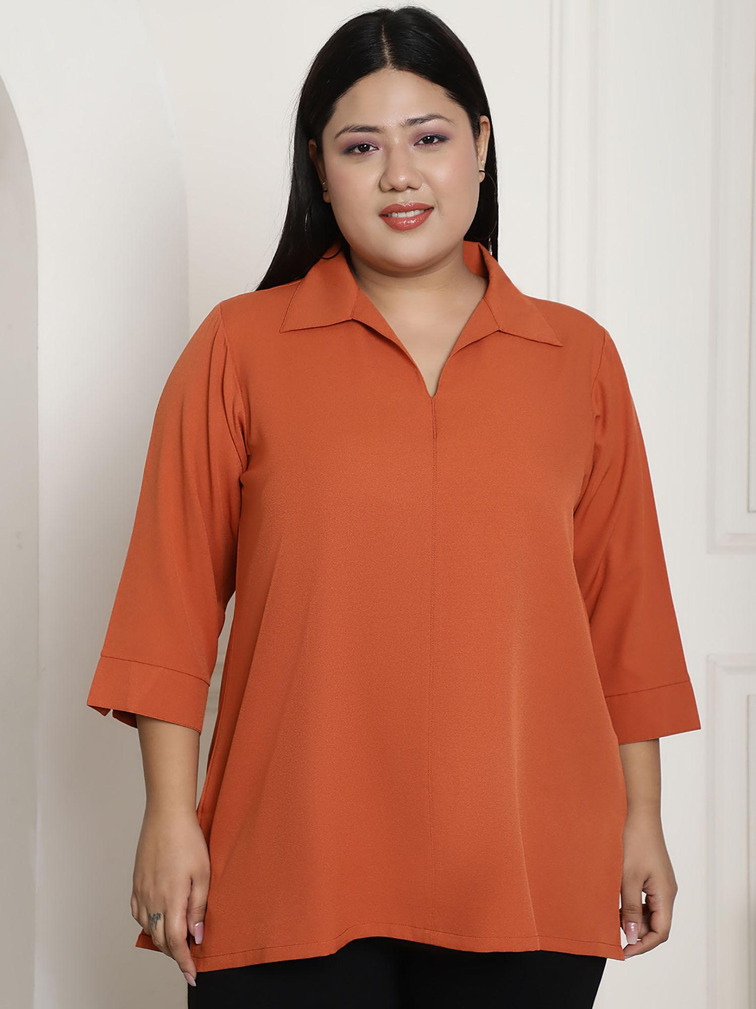 plus size womens rust solid color shirt style longline top