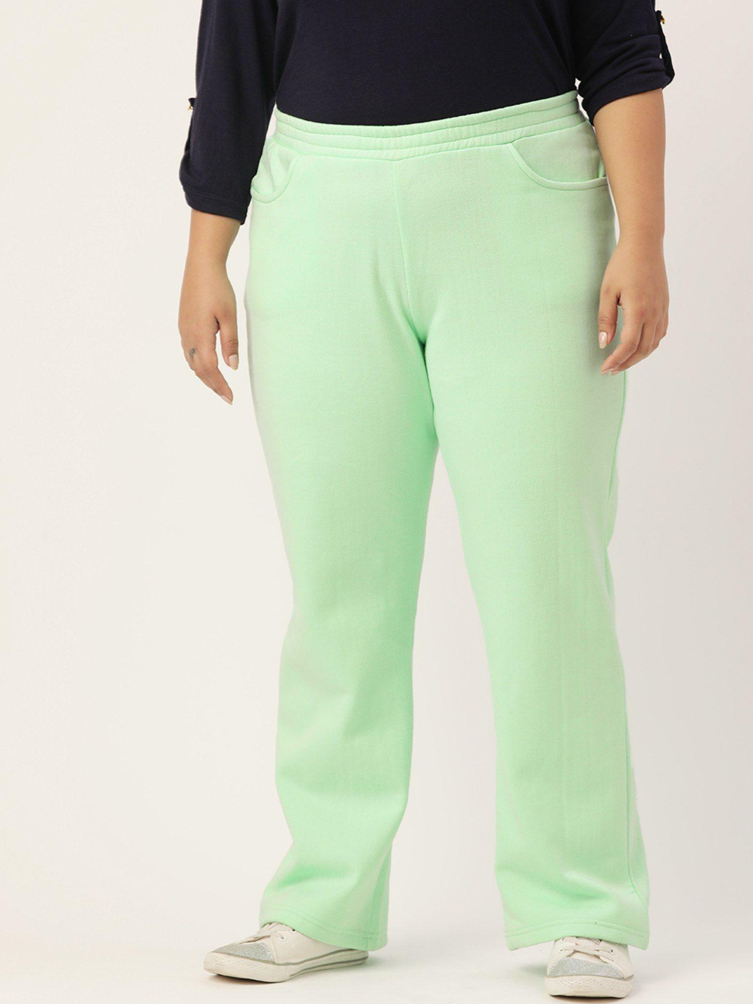 plus size womens sea green solid color elasticated trouser